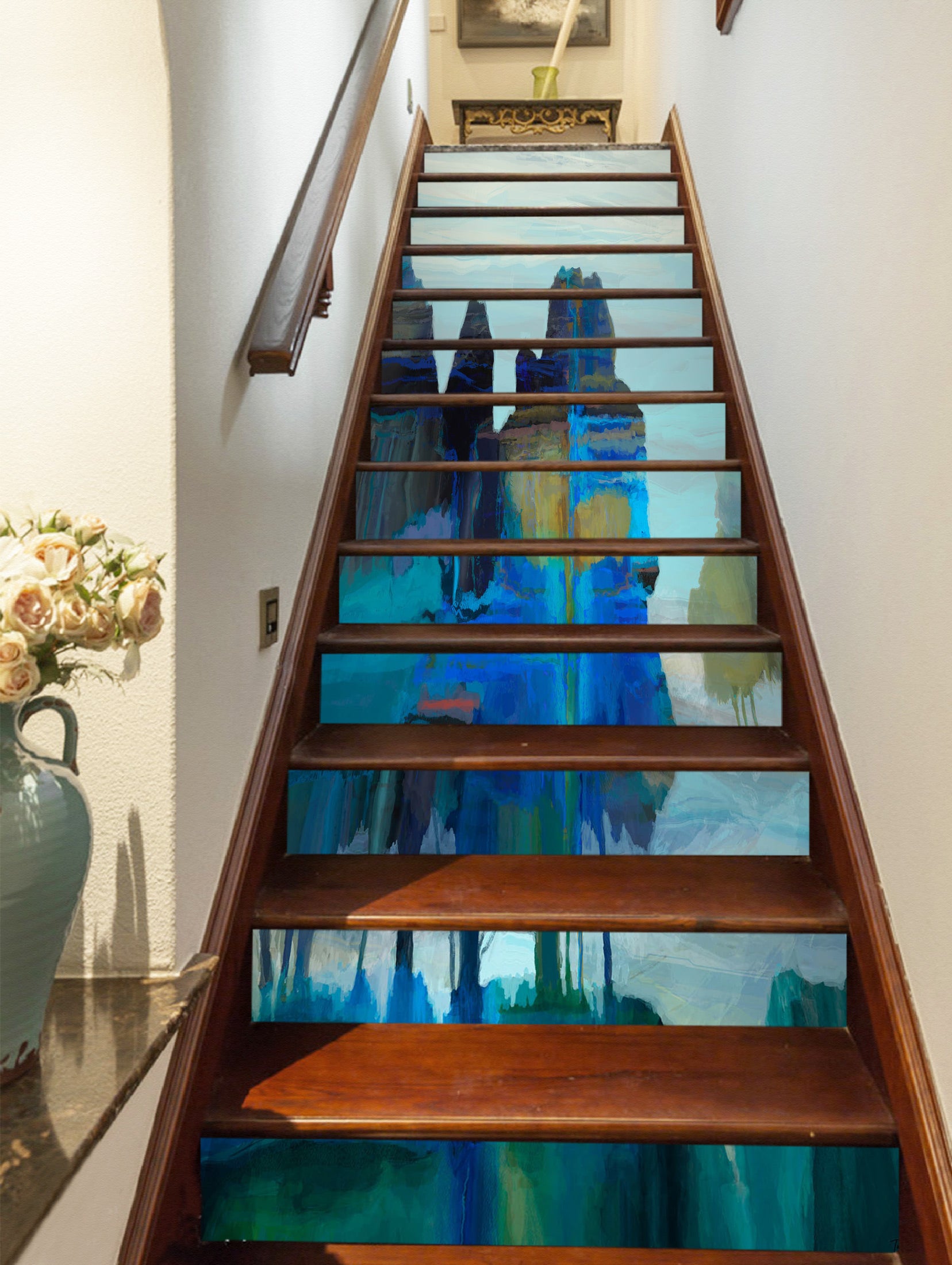 3D Blue Paint Forest Pattern 9477 Michael Tienhaara Stair Risers