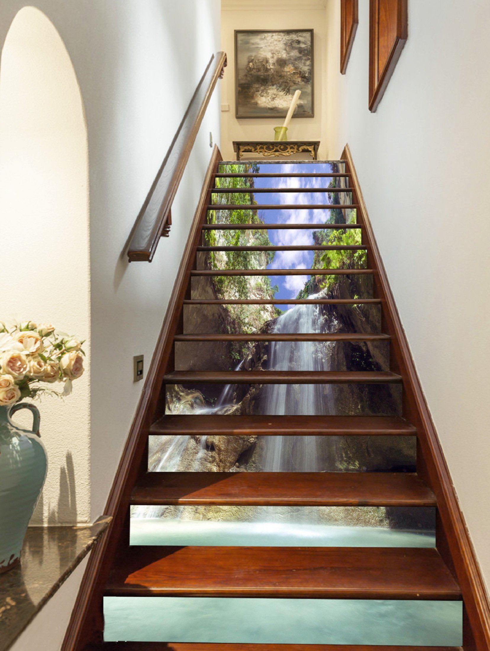 3D Steep Waterfall 756 Stair Risers Wallpaper AJ Wallpaper 