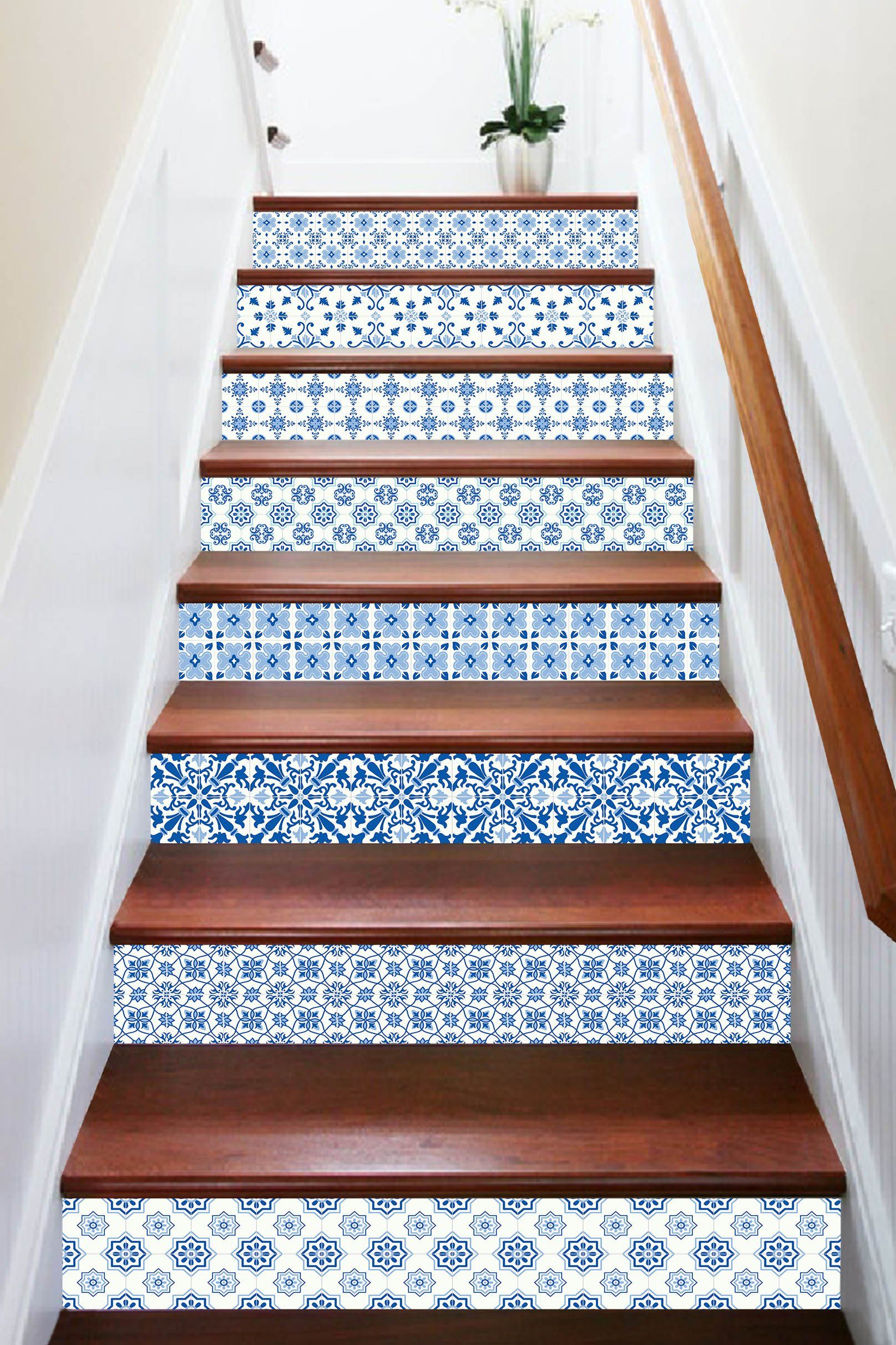 3D Blue Pattern 376 Stair Risers Wallpaper AJ Wallpaper 