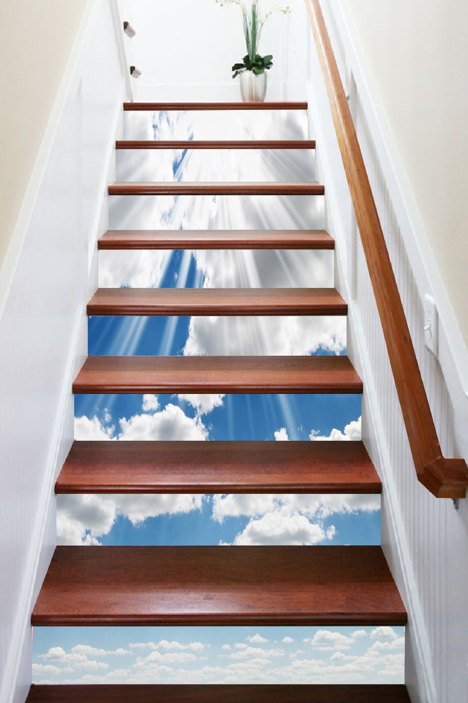 3D Blue Sky White Clouds 1306 Stair Risers Wallpaper AJ Wallpaper 