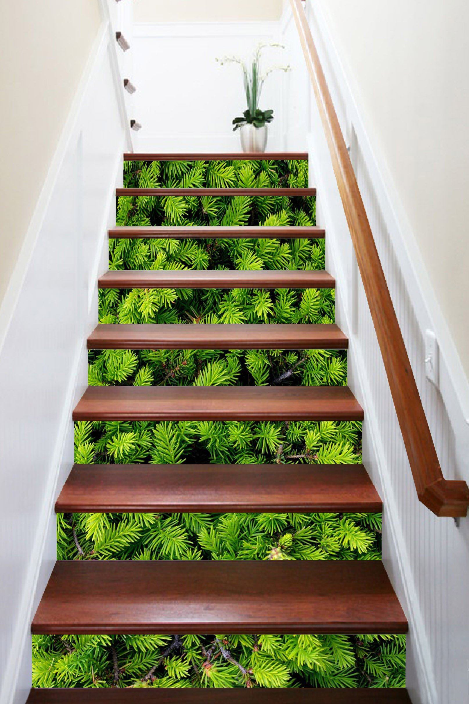 3D Green Coniferous Trees 1128 Stair Risers Wallpaper AJ Wallpaper 