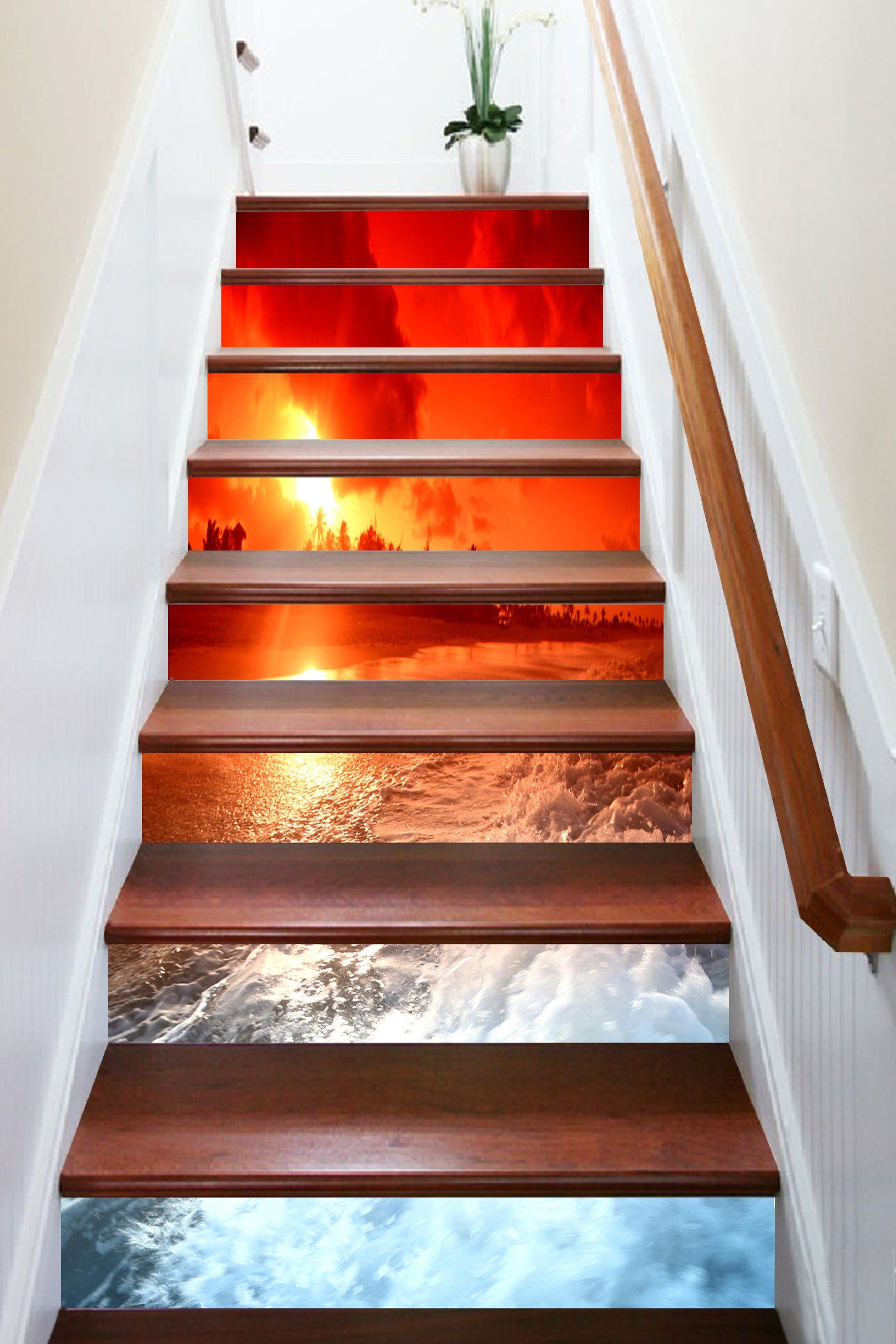 3D Pretty Beach Sunset 1325 Stair Risers Wallpaper AJ Wallpaper 