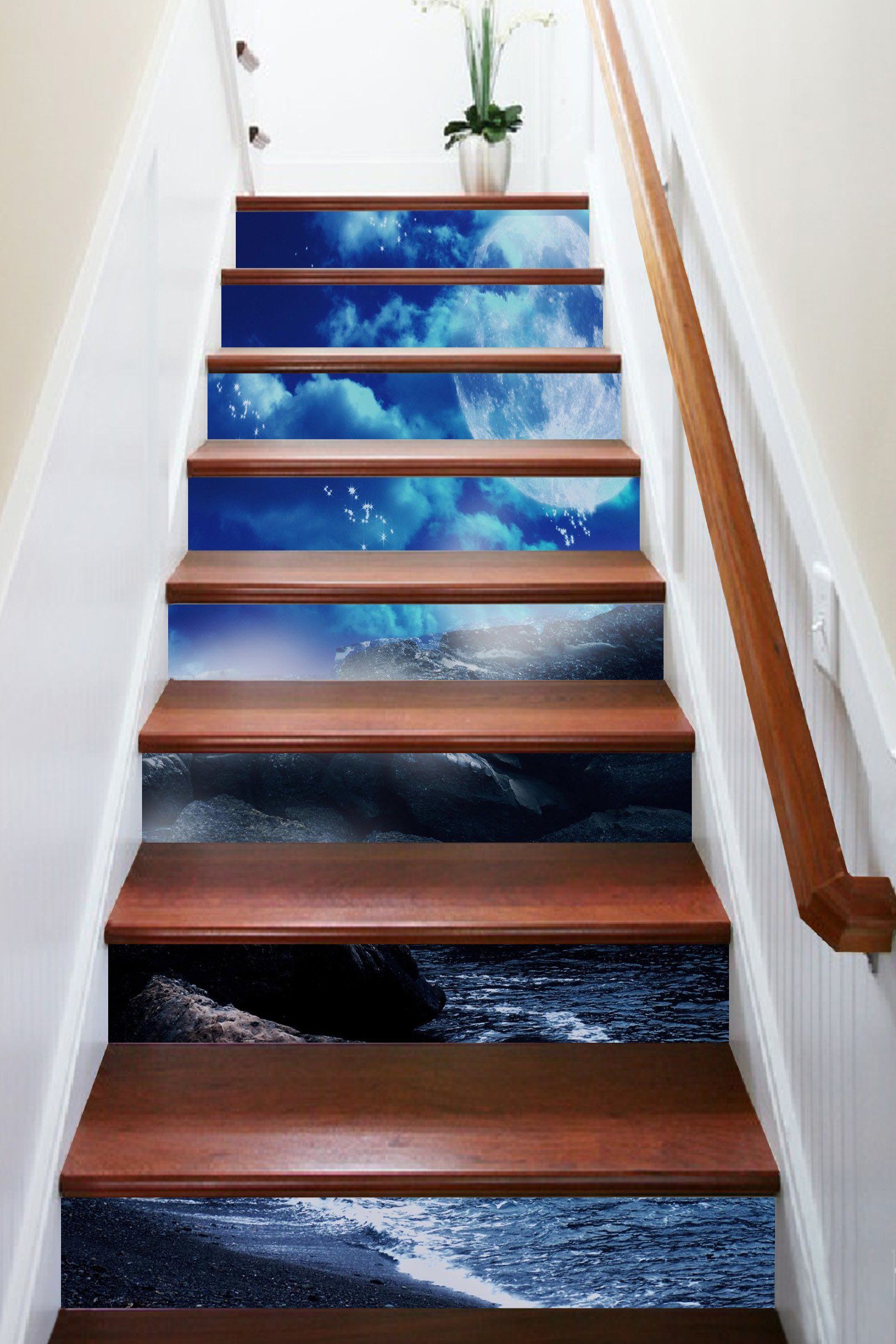 3D Stone Bay Bright Moon 1584 Stair Risers Wallpaper AJ Wallpaper 