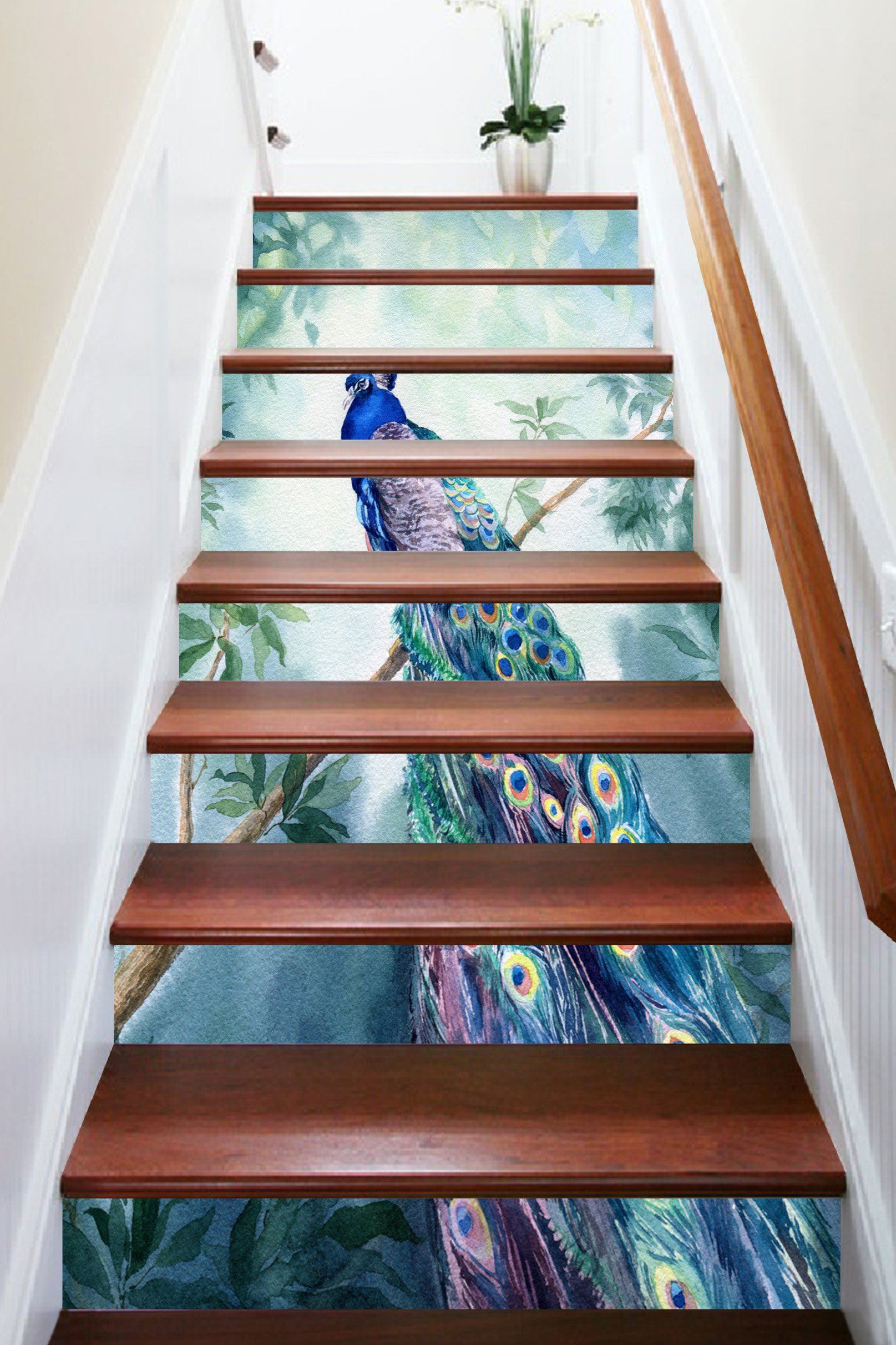 3D Peacock 6972 Stair Risers Wallpaper AJ Wallpaper 