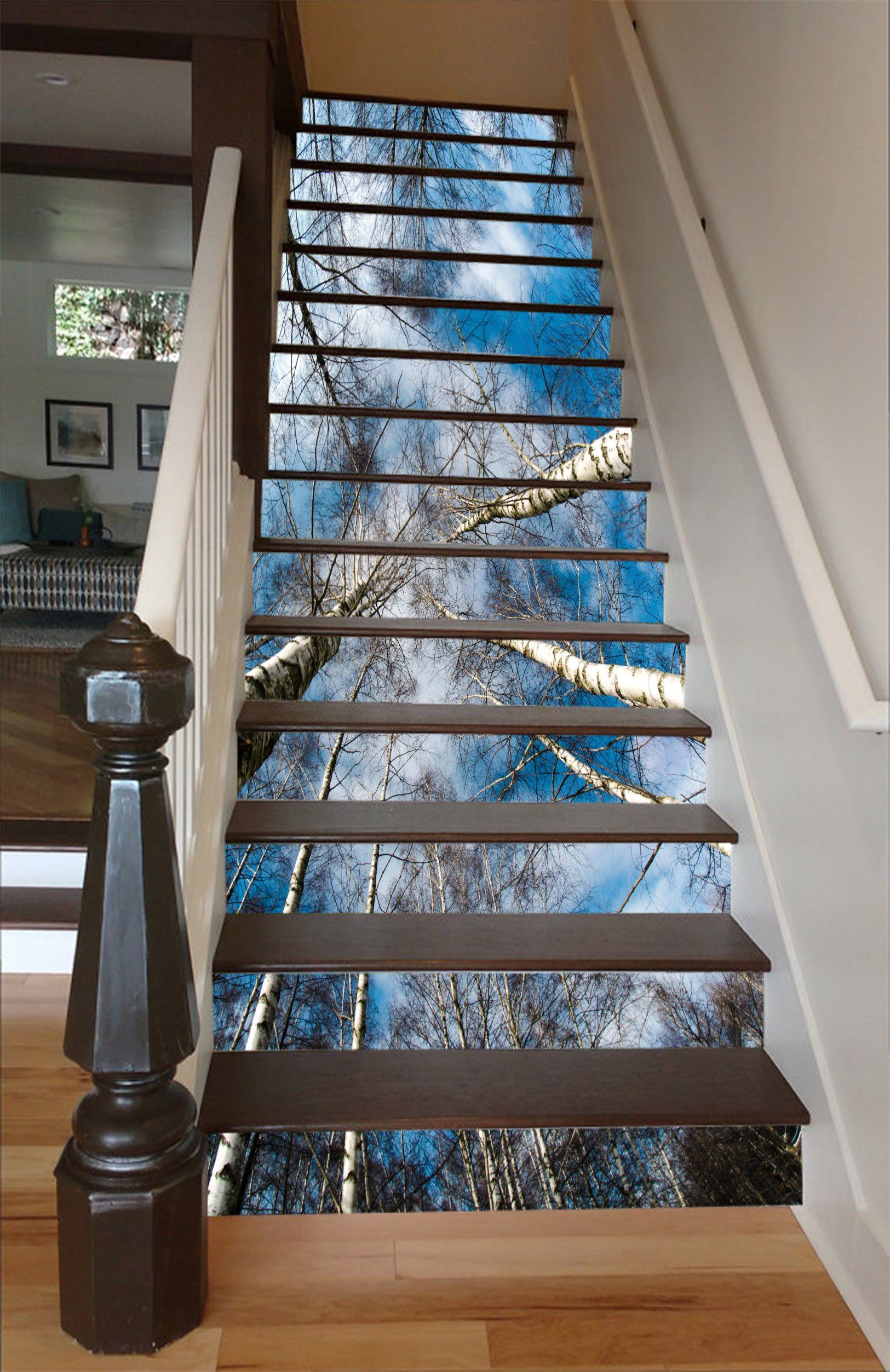 3D Tall Bare Trees 1531 Stair Risers Wallpaper AJ Wallpaper 