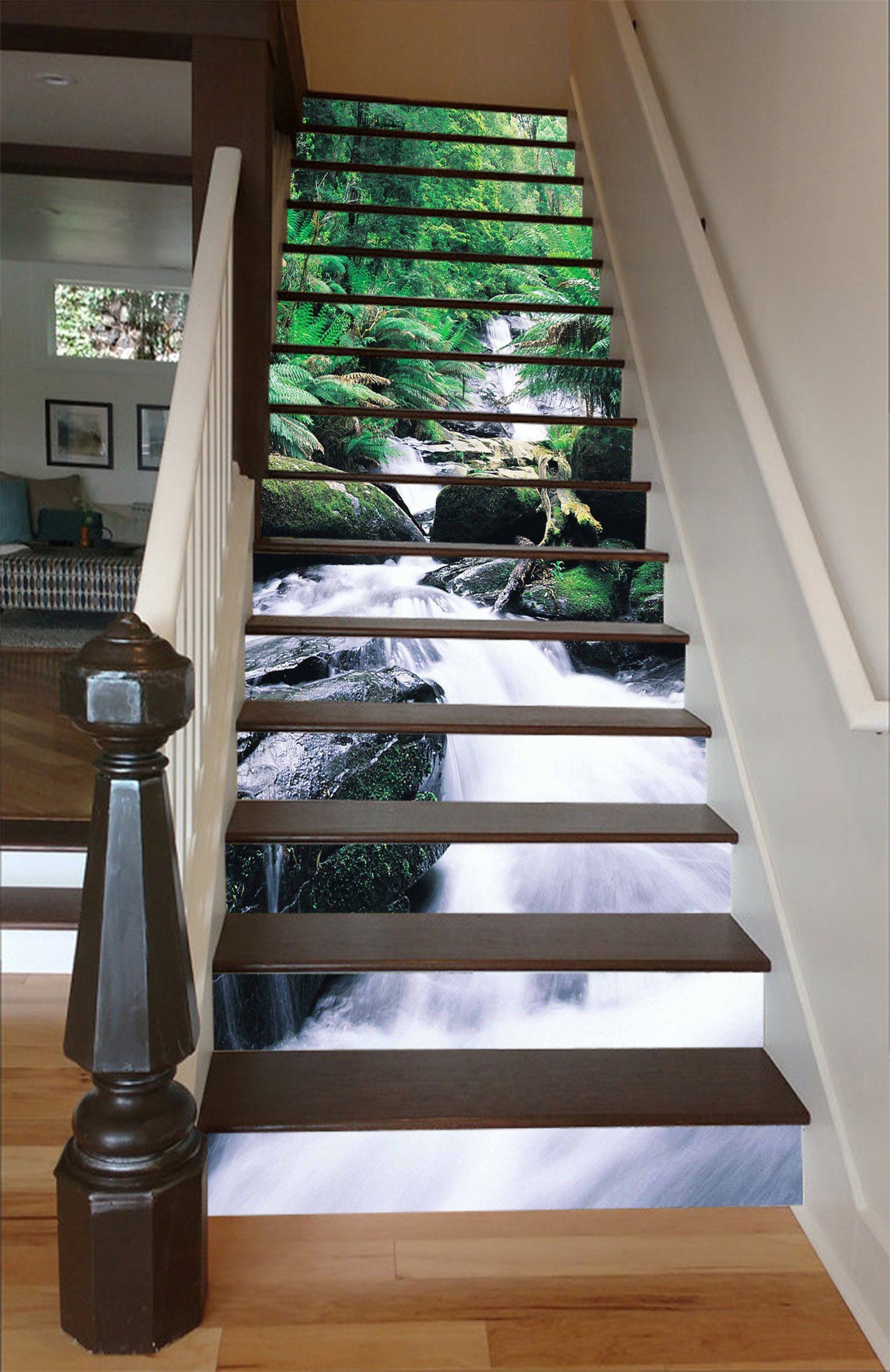 3D Green Forest Creek 1622 Stair Risers Wallpaper AJ Wallpaper 