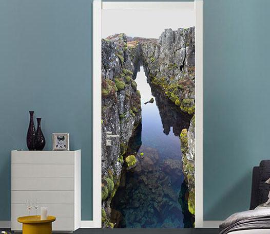 3D between the mountains lake water door mural Wallpaper AJ Wallpaper 