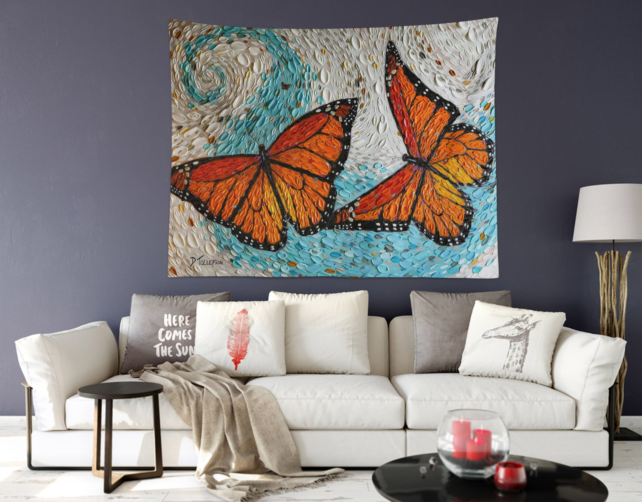 3D Two Butterflies 11820 Dena Tollefson Tapestry Hanging Cloth Hang