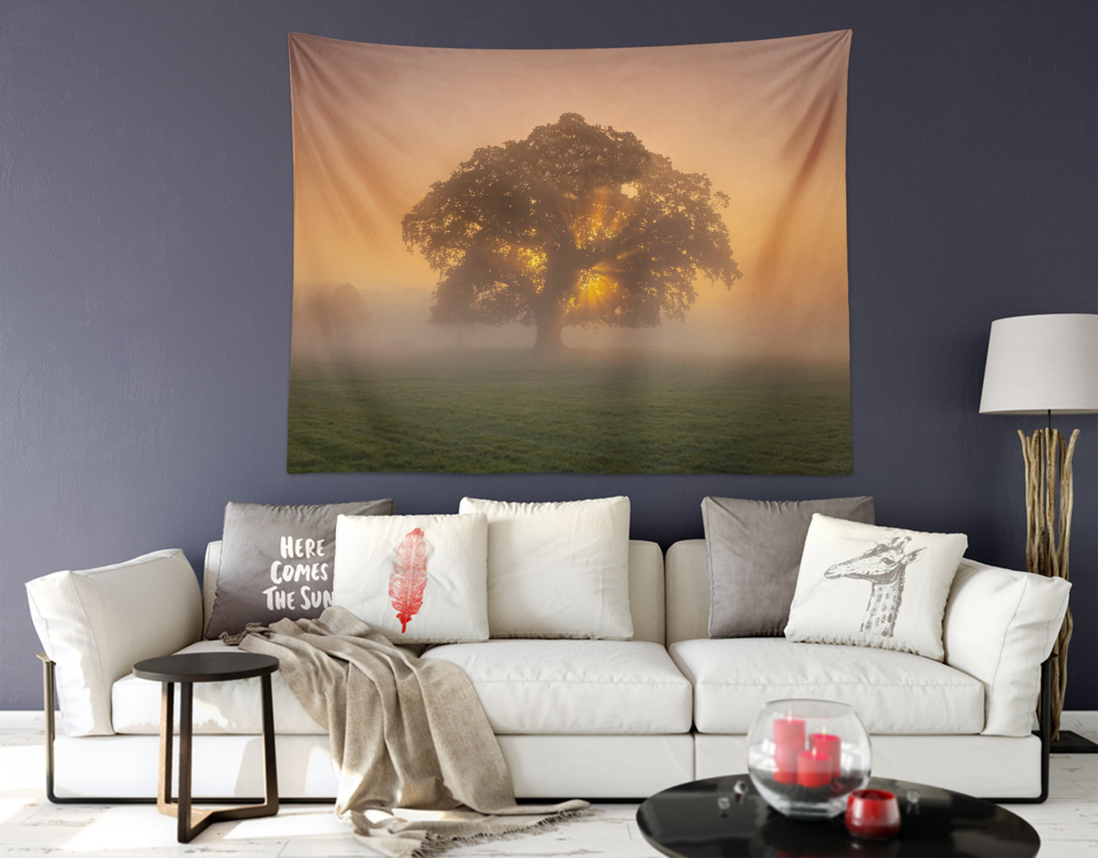 3D Tree Grassland Fog 116119 Assaf Frank Tapestry Hanging Cloth Hang