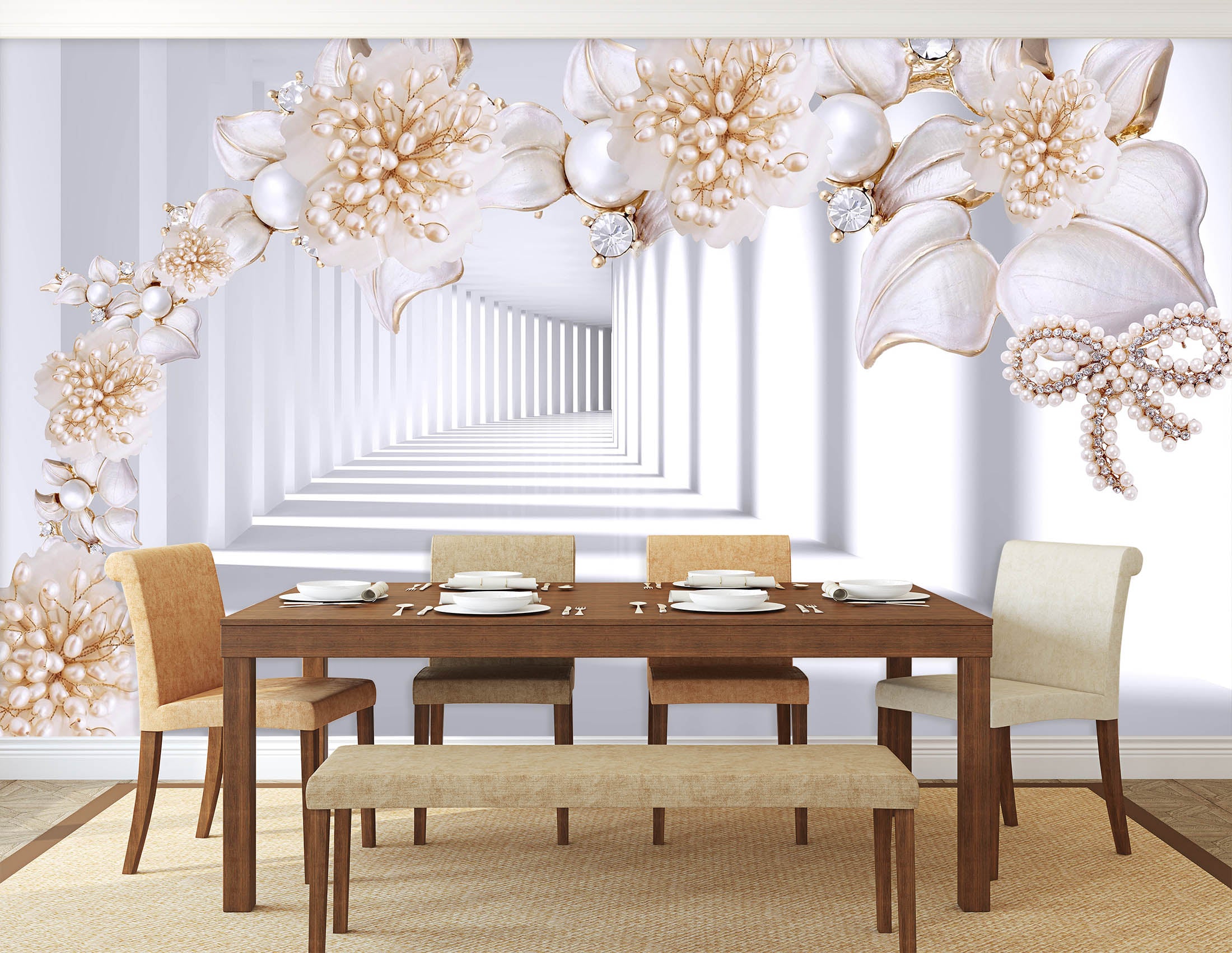 3D Pearl Flower 1401 Wall Murals