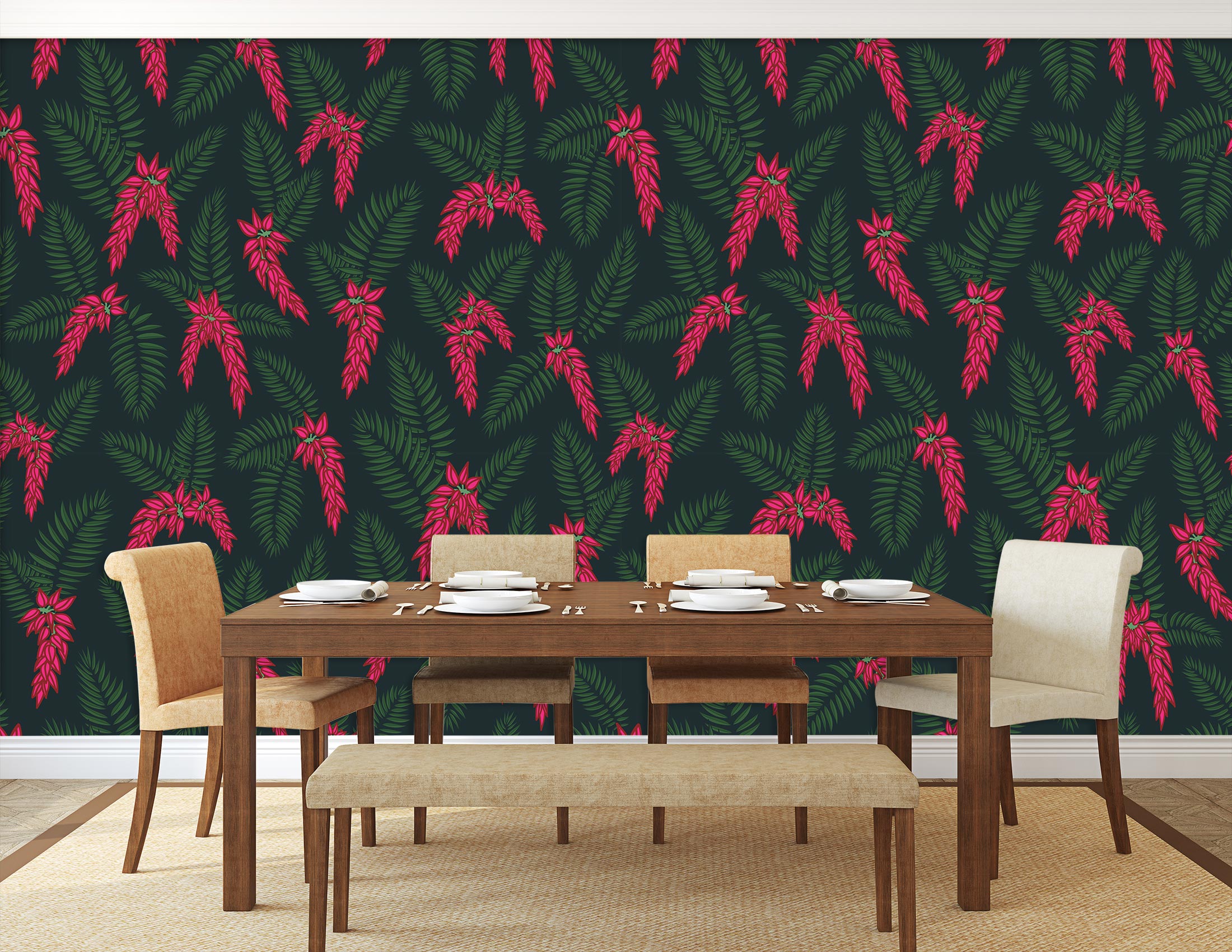 3D Red Flower Vine Leaves 12071 Kashmira Jayaprakash Wall Mural Wall Murals