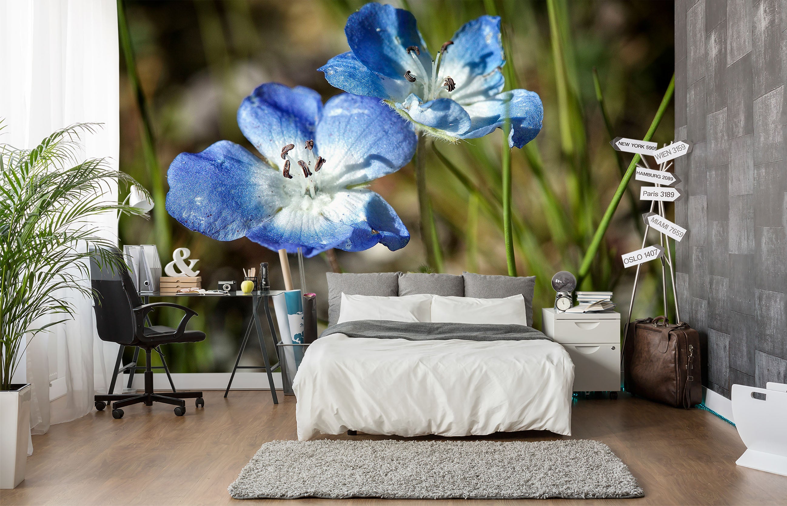 3D Blue Flowers 61143 Kathy Barefield Wall Mural Wall Murals