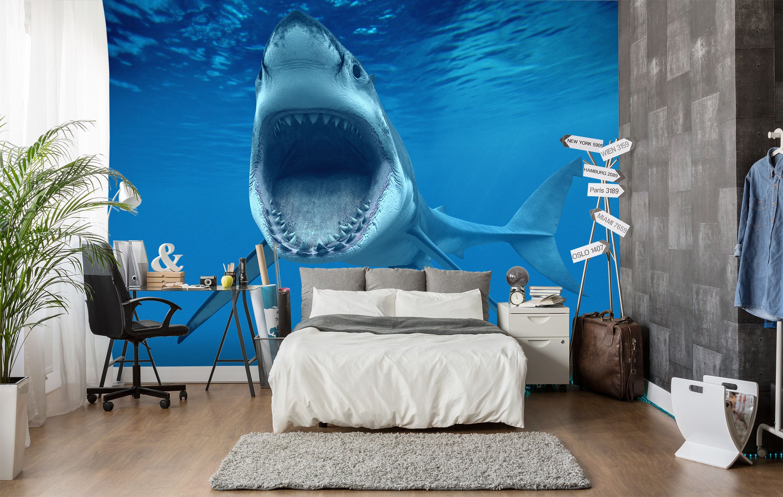 3D Big Mouth Shark 384 Wall Murals