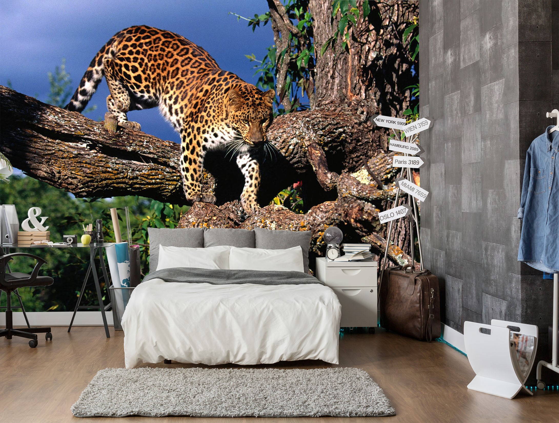 3D Leopard Tree 230 Wall Murals