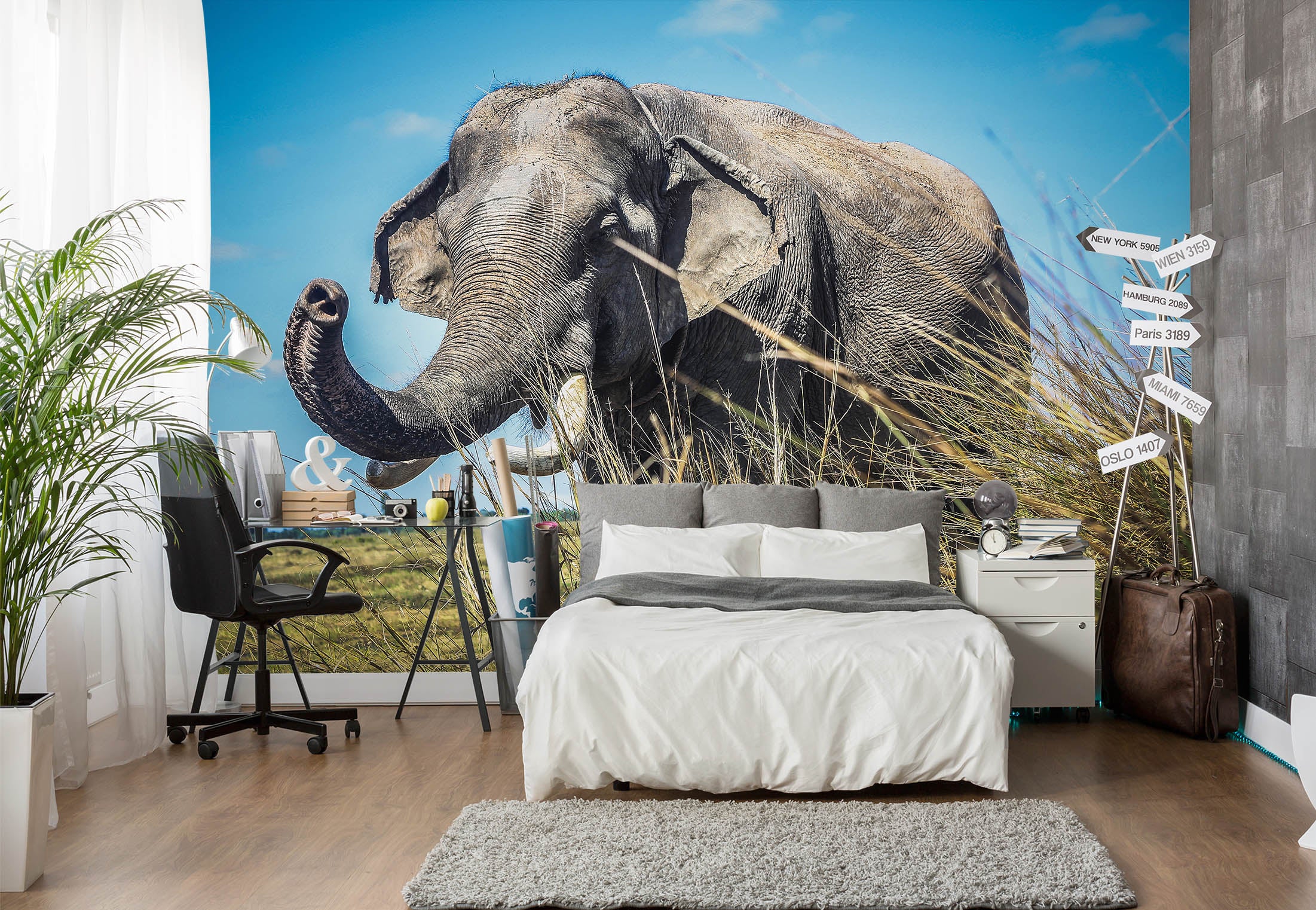 3D Elephant Grass 410 Wall Murals