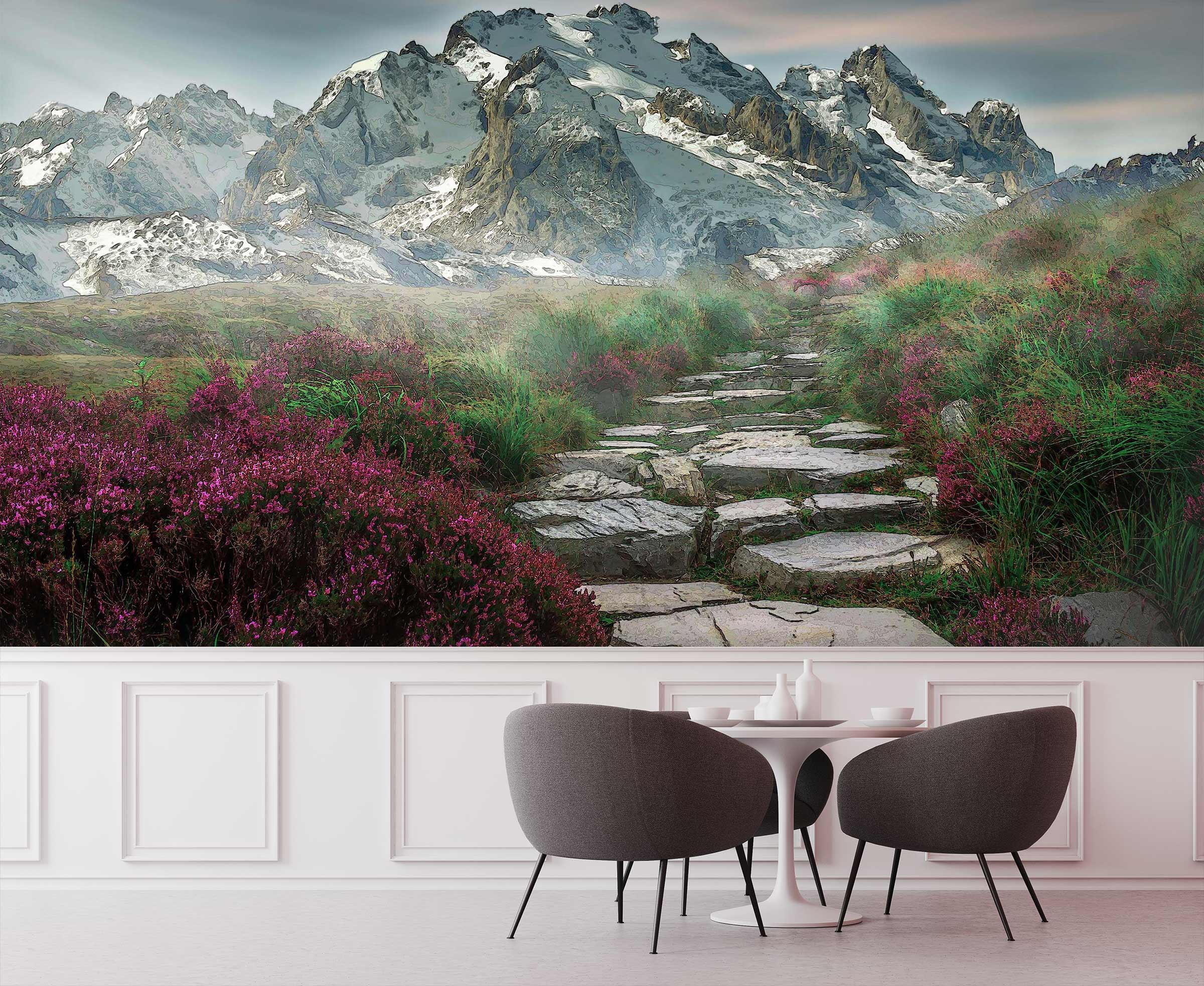 3D Mountains Grass Path 9146 Alius Herb Wall Mural Wall Murals