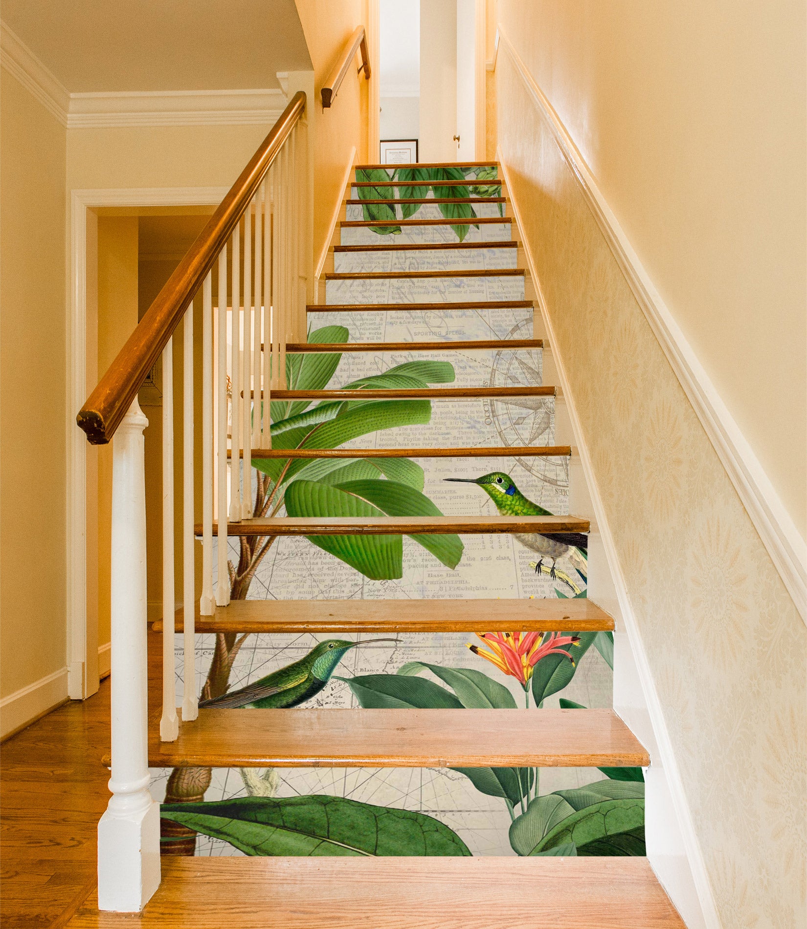 3D Green Leaves Bird 10495 Andrea Haase Stair Risers