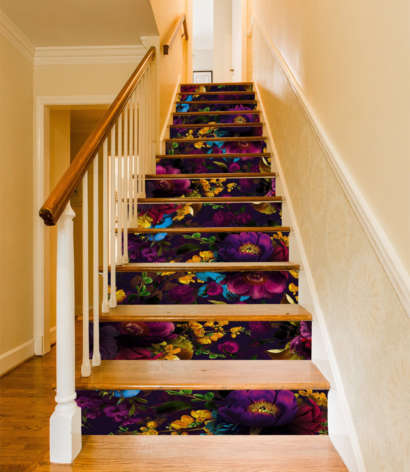 3D Purple Blue Yellow Flowers 10432 Uta Naumann Stair Risers