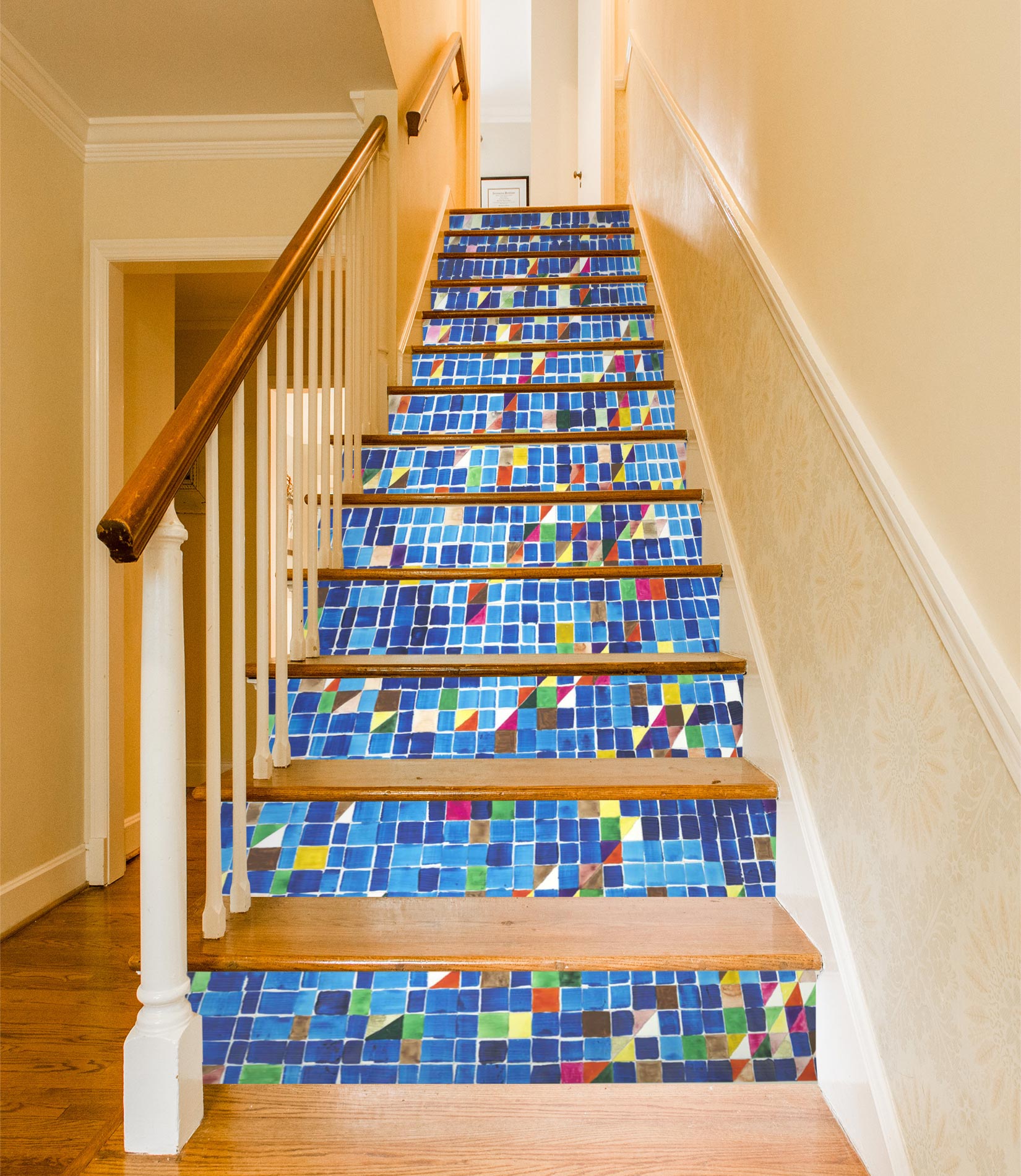 3D Blue Colored Mosaic Tiles 90124 Allan P. Friedlander Stair Risers