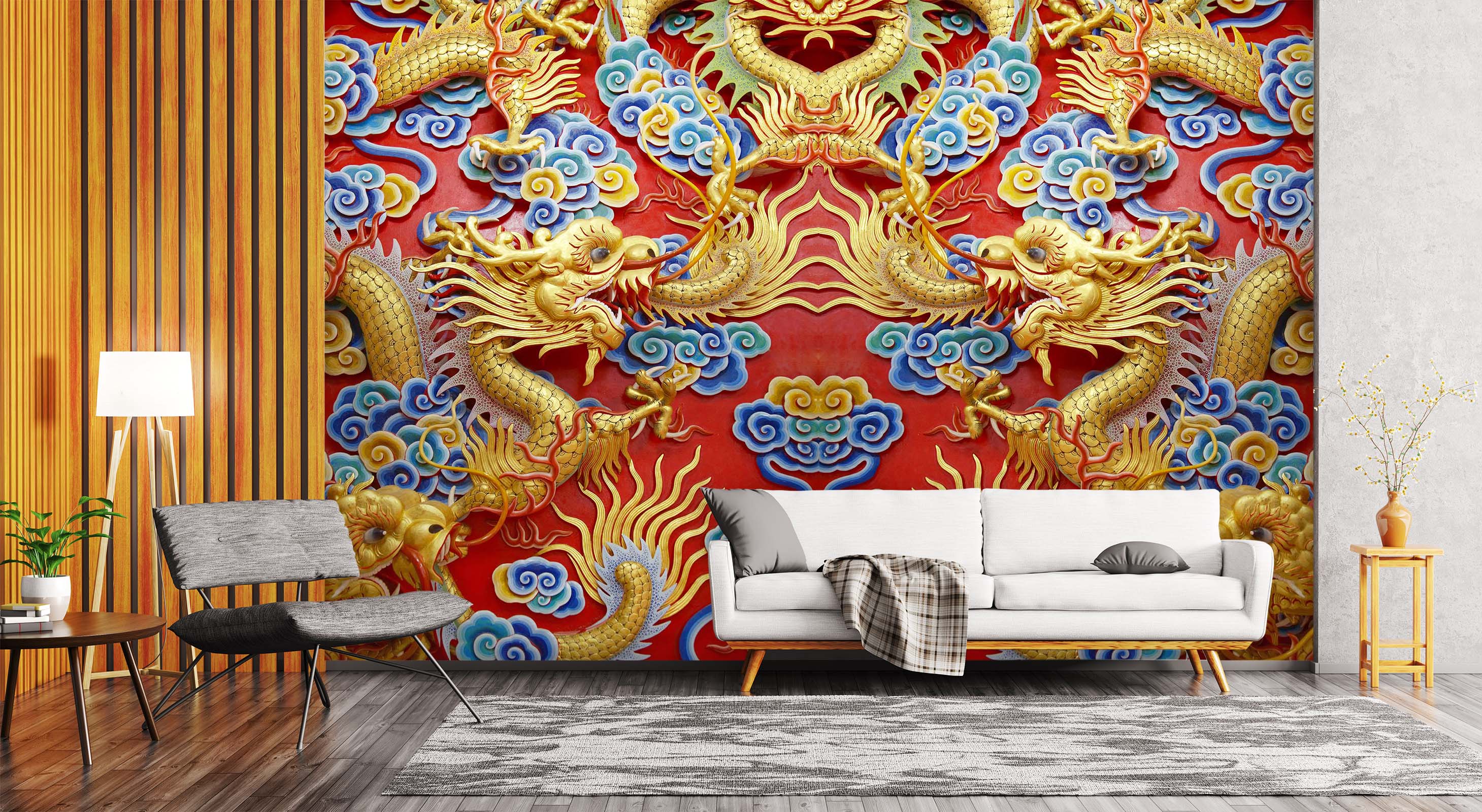 3D Carving Golden Dragon 2084 Wall Murals