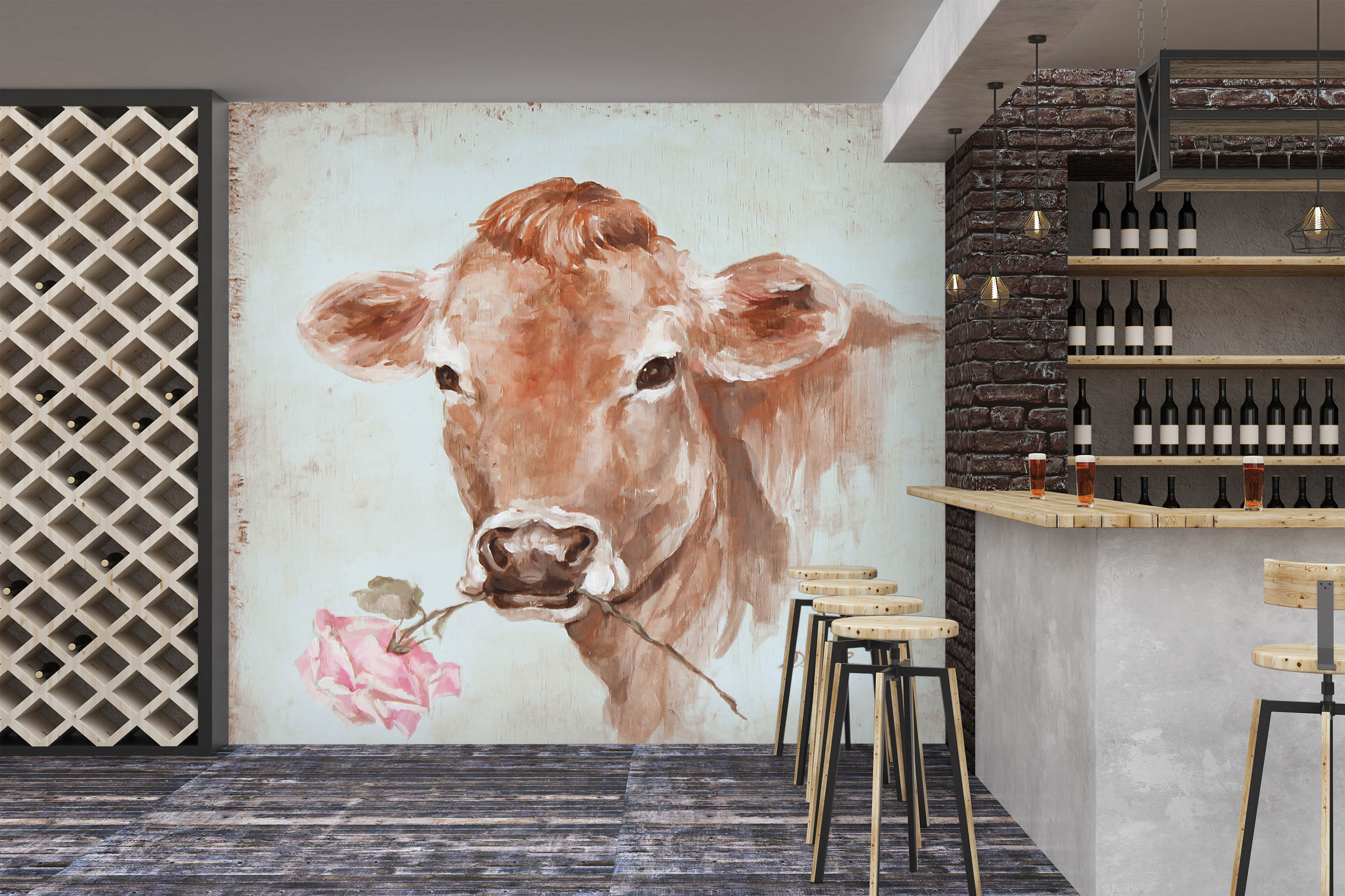 3D Flowers Cattle 3160 Debi Coules Wall Mural Wall Murals