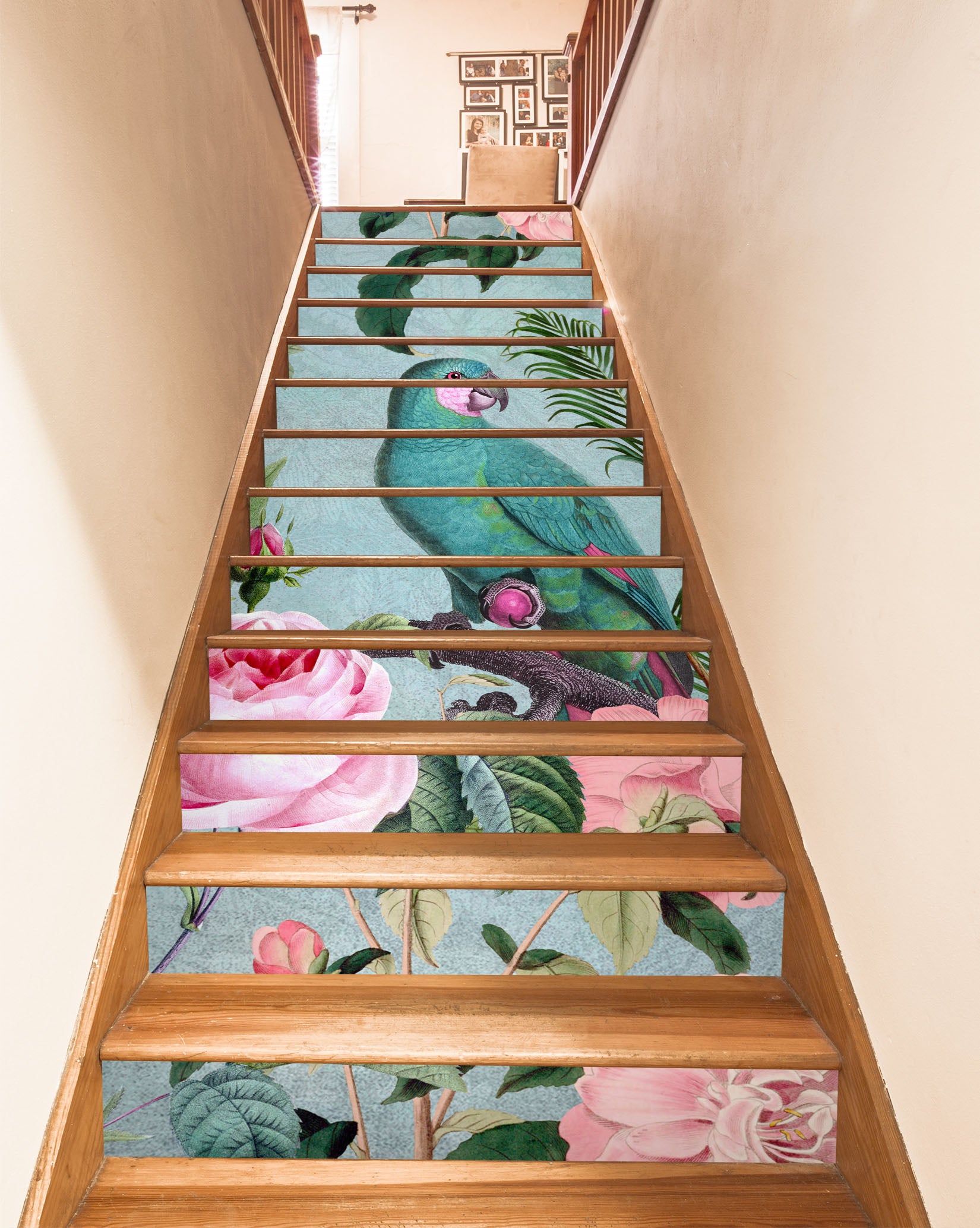 3D Rose Green Parrot 11009 Andrea Haase Stair Risers