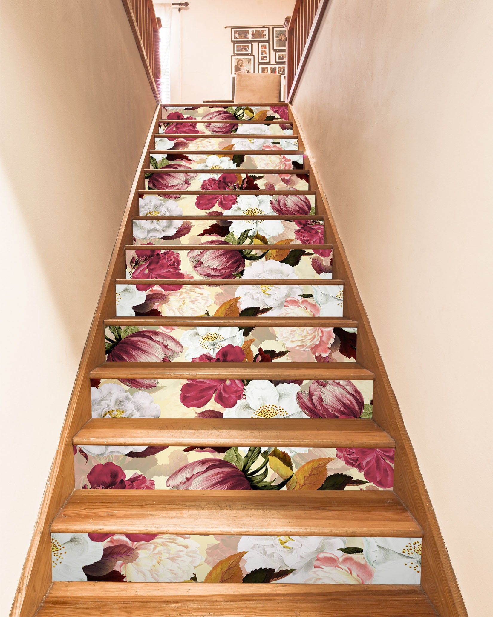 3D Red White Flower Pattern 10433 Uta Naumann Stair Risers