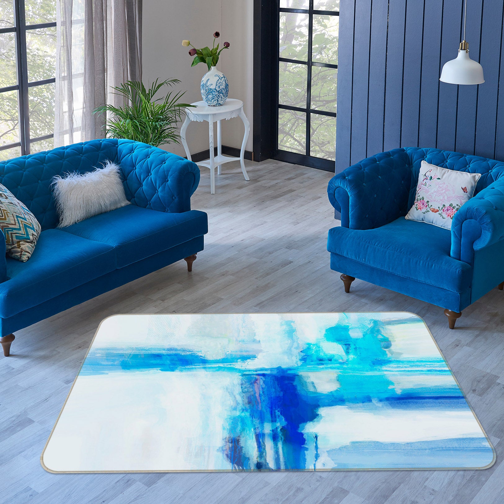 3D Blue Pigment Pattern 84024 Michael Tienhaara Rug Non Slip Rug Mat