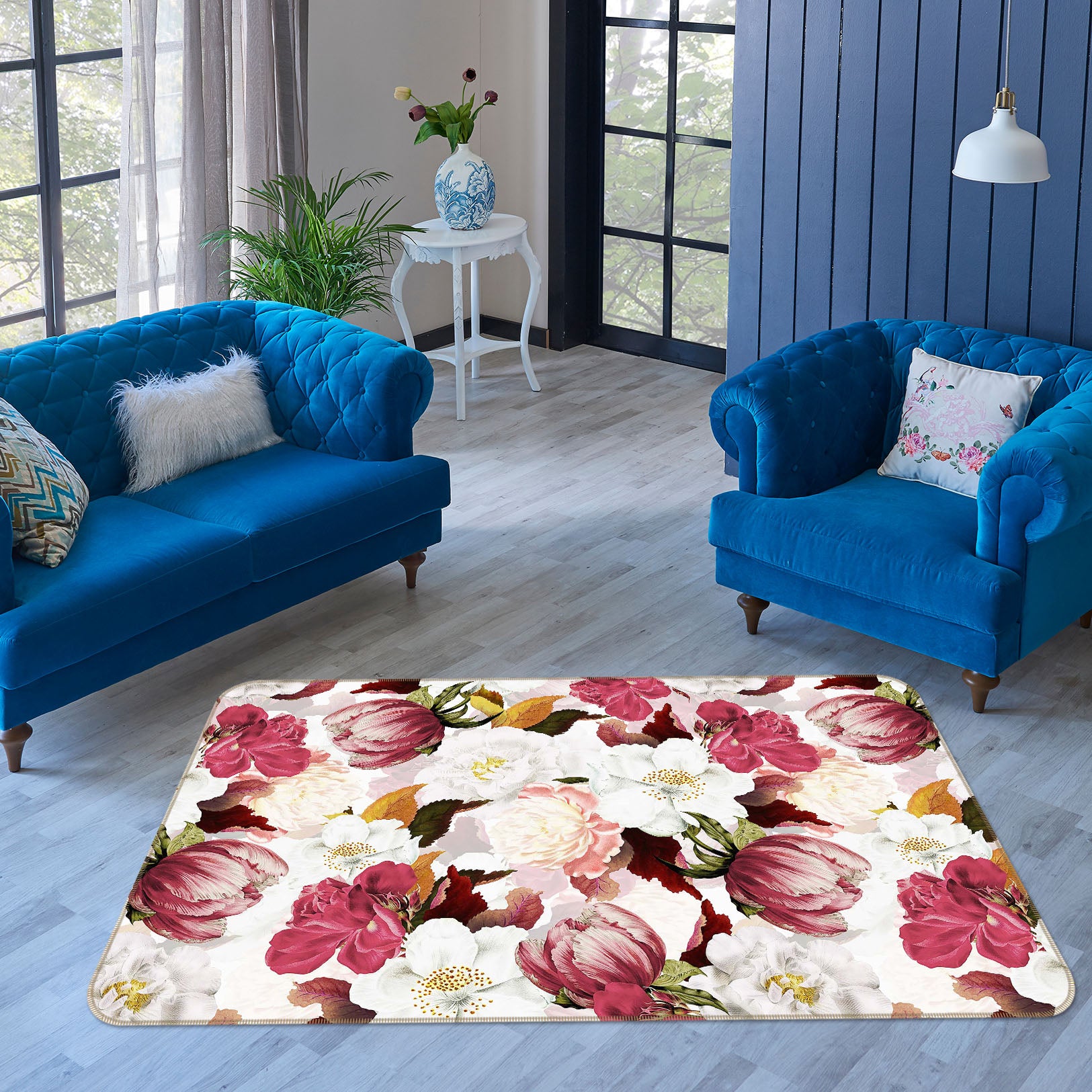 3D Flowers With Buds 161 Uta Naumann Rug Non Slip Rug Mat