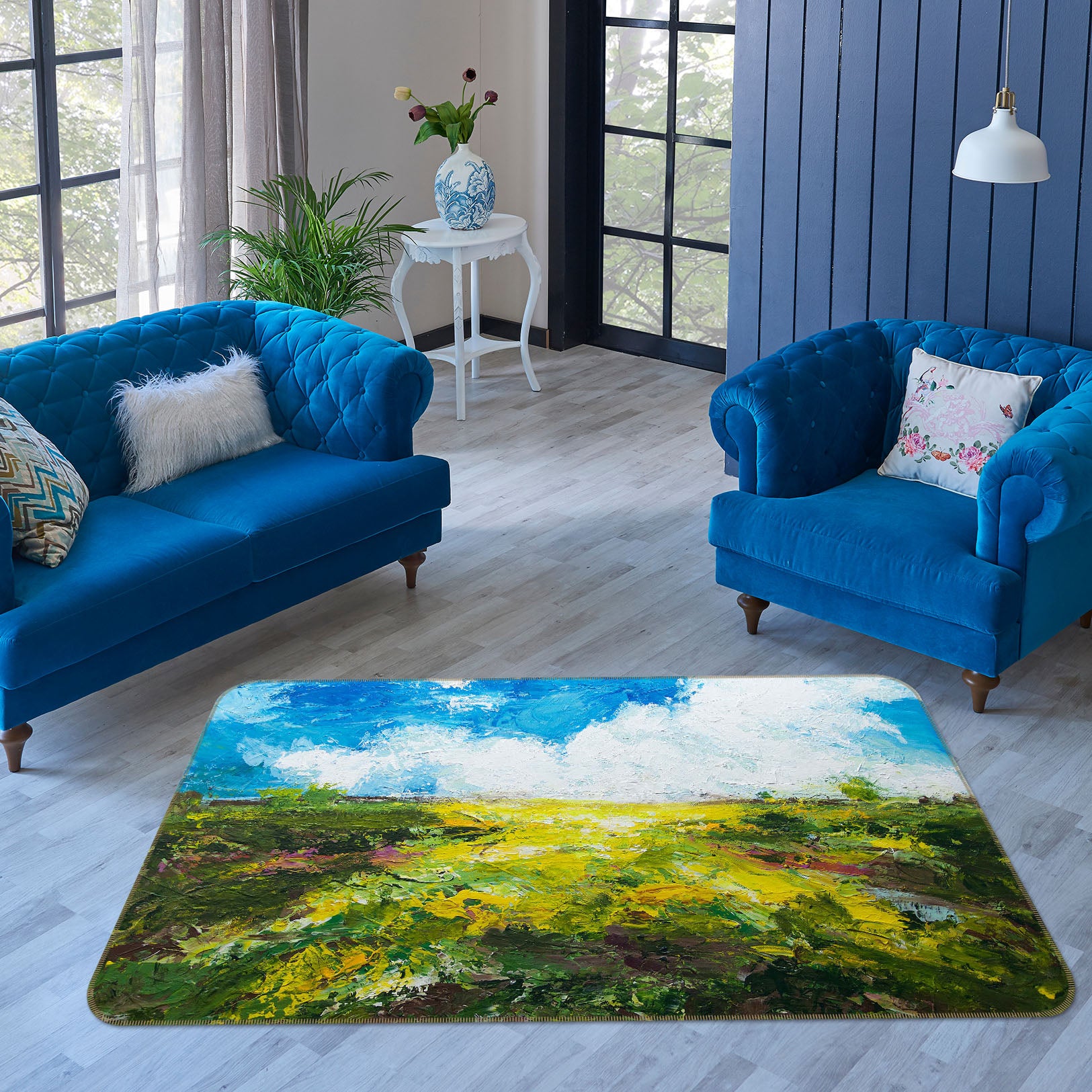 3D Blue Sky Grassland 1100 Allan P. Friedlander Rug Non Slip Rug Mat