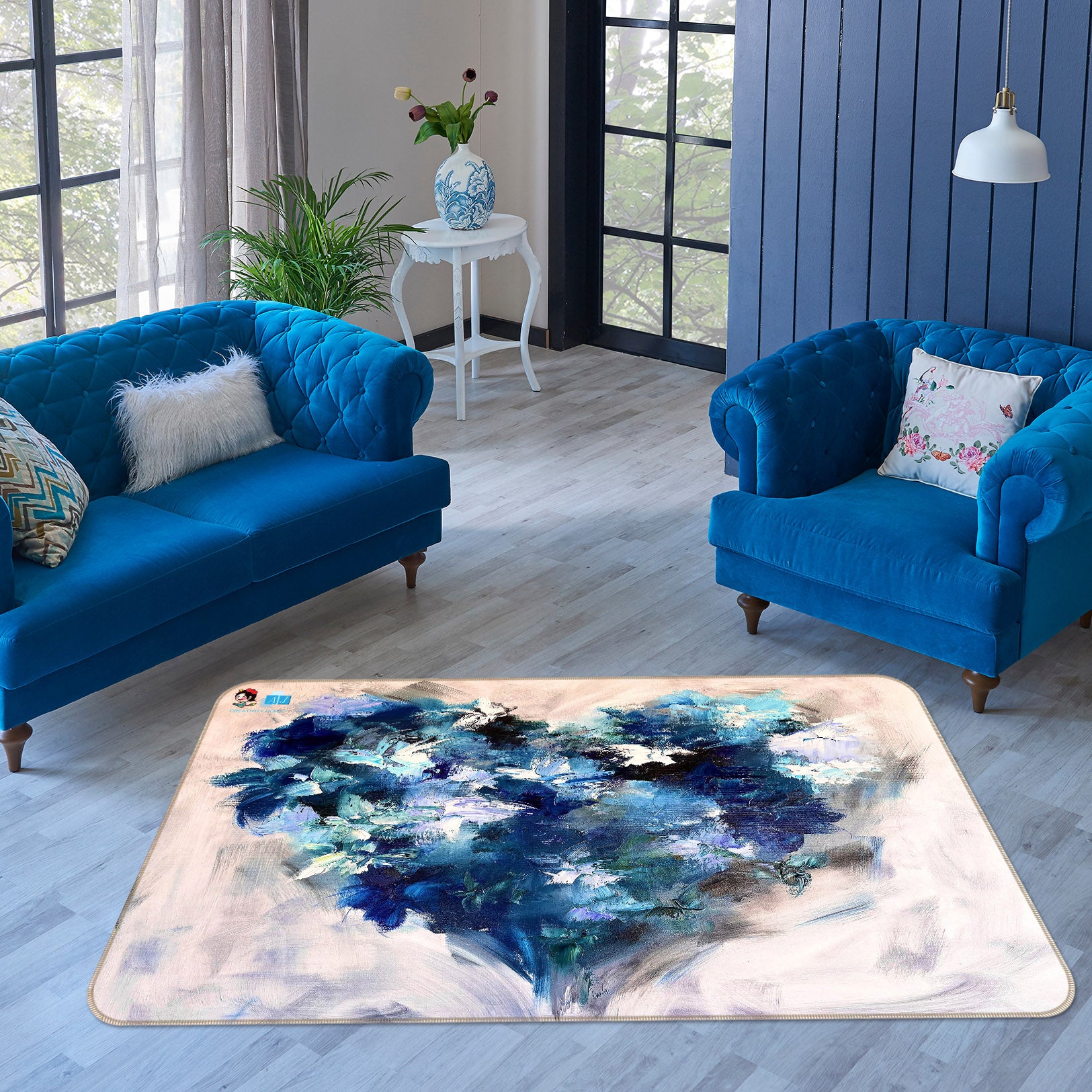 3D Blue Love Flower 3836 Skromova Marina Rug Non Slip Rug Mat