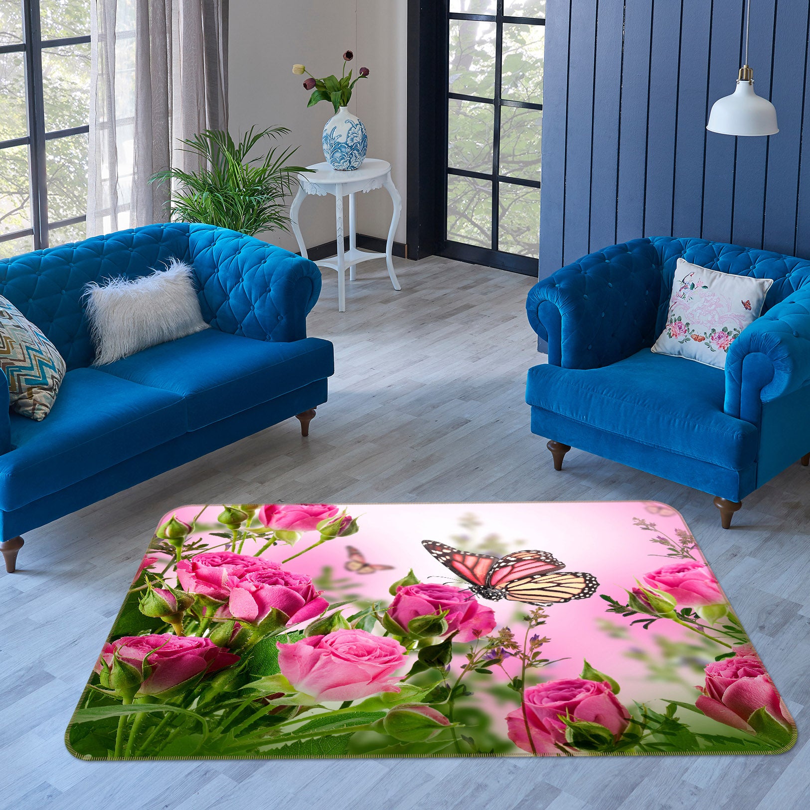 3D Flower Butterfly 68178 Animal Non Slip Rug Mat