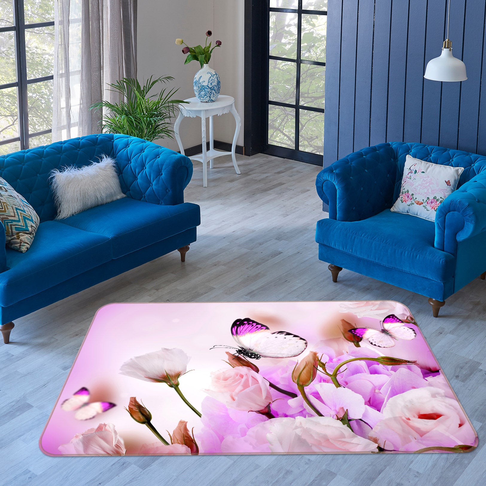 3D Flower Butterfly 68179 Animal Non Slip Rug Mat