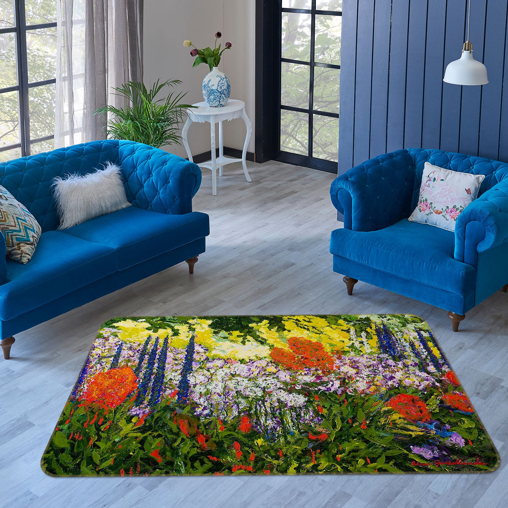 3D Colored Flowers 1043 Allan P. Friedlander Rug Non Slip Rug Mat