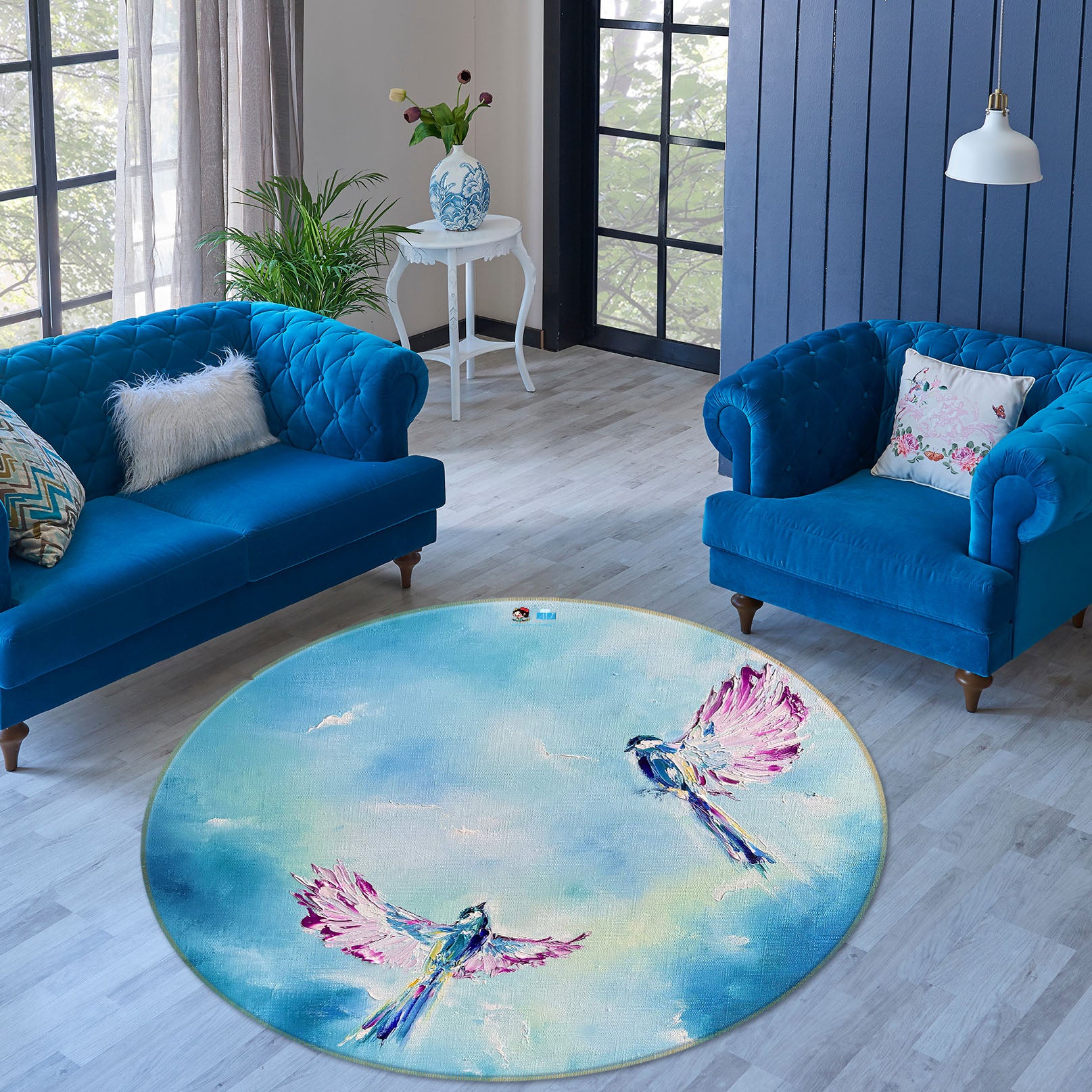 3D Painted Bird 826 Skromova Marina Rug Round Non Slip Rug Mat