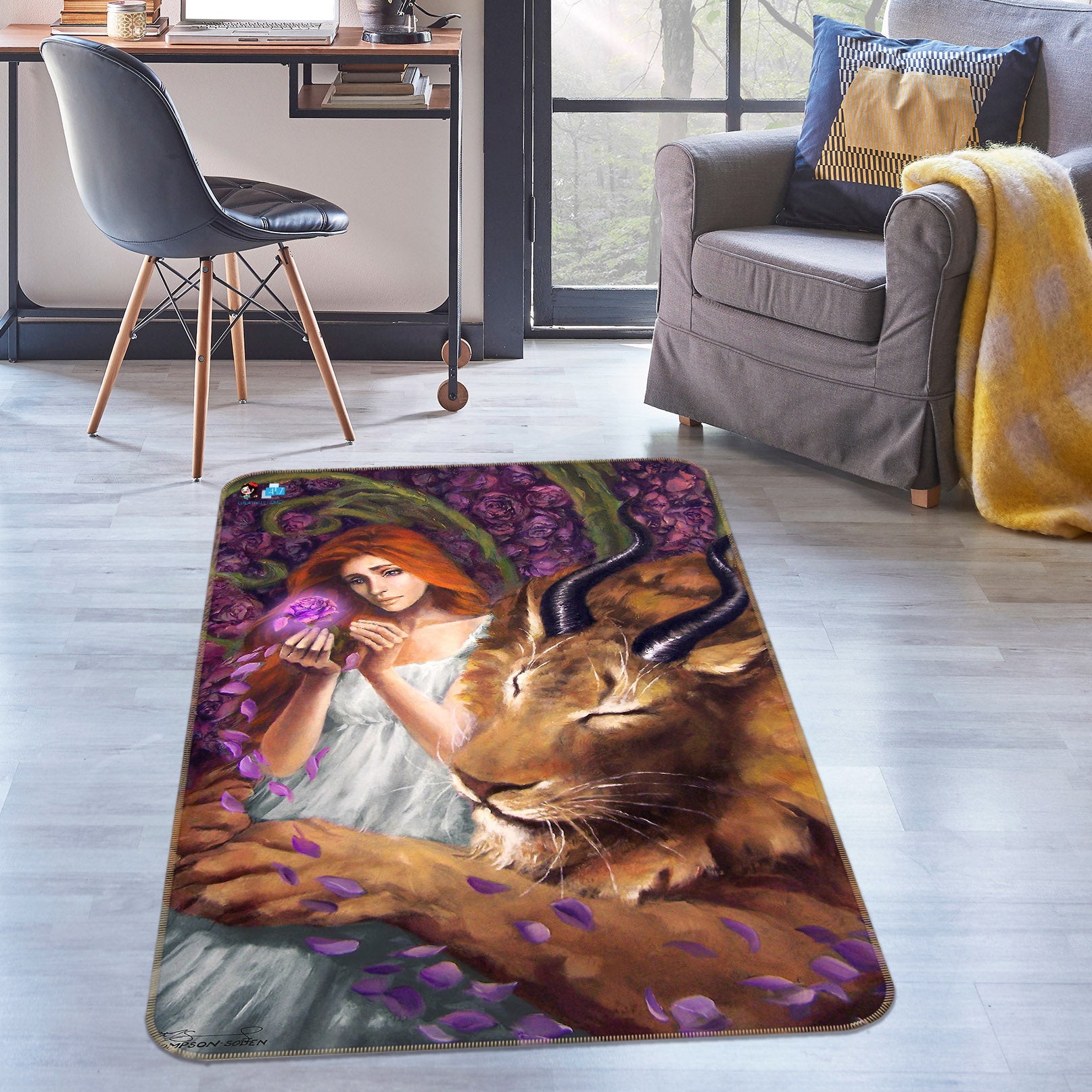 3D Tiger Woman 8224 Ruth Thompson Rug Non Slip Rug Mat