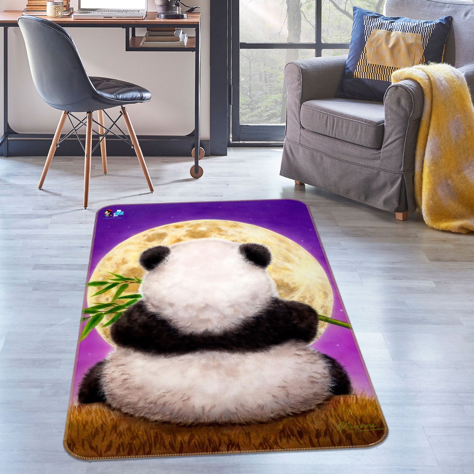 3D Panda Back View 5691 Kayomi Harai Rug Non Slip Rug Mat