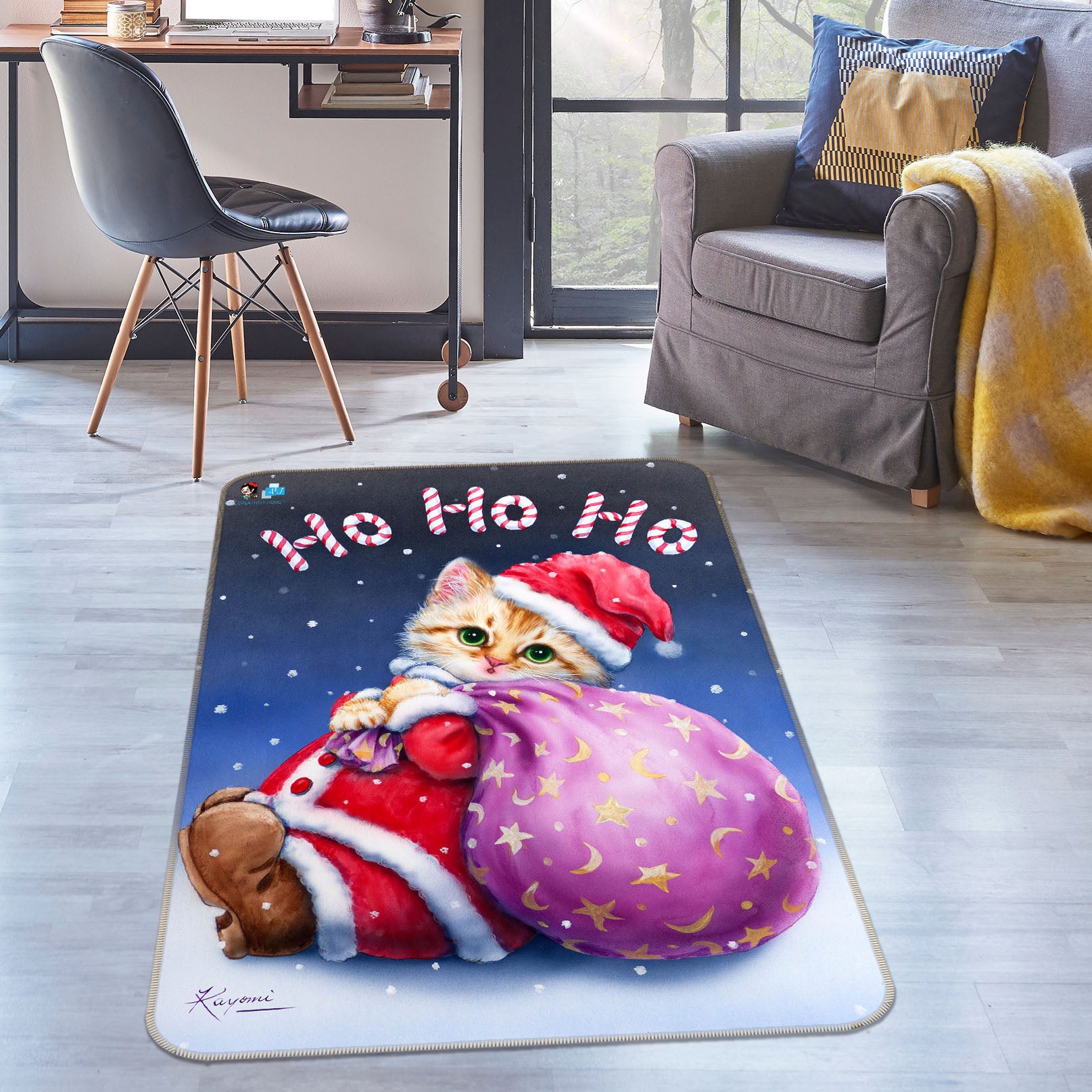 3D Christmas Cat 5687 Kayomi Harai Rug Non Slip Rug Mat