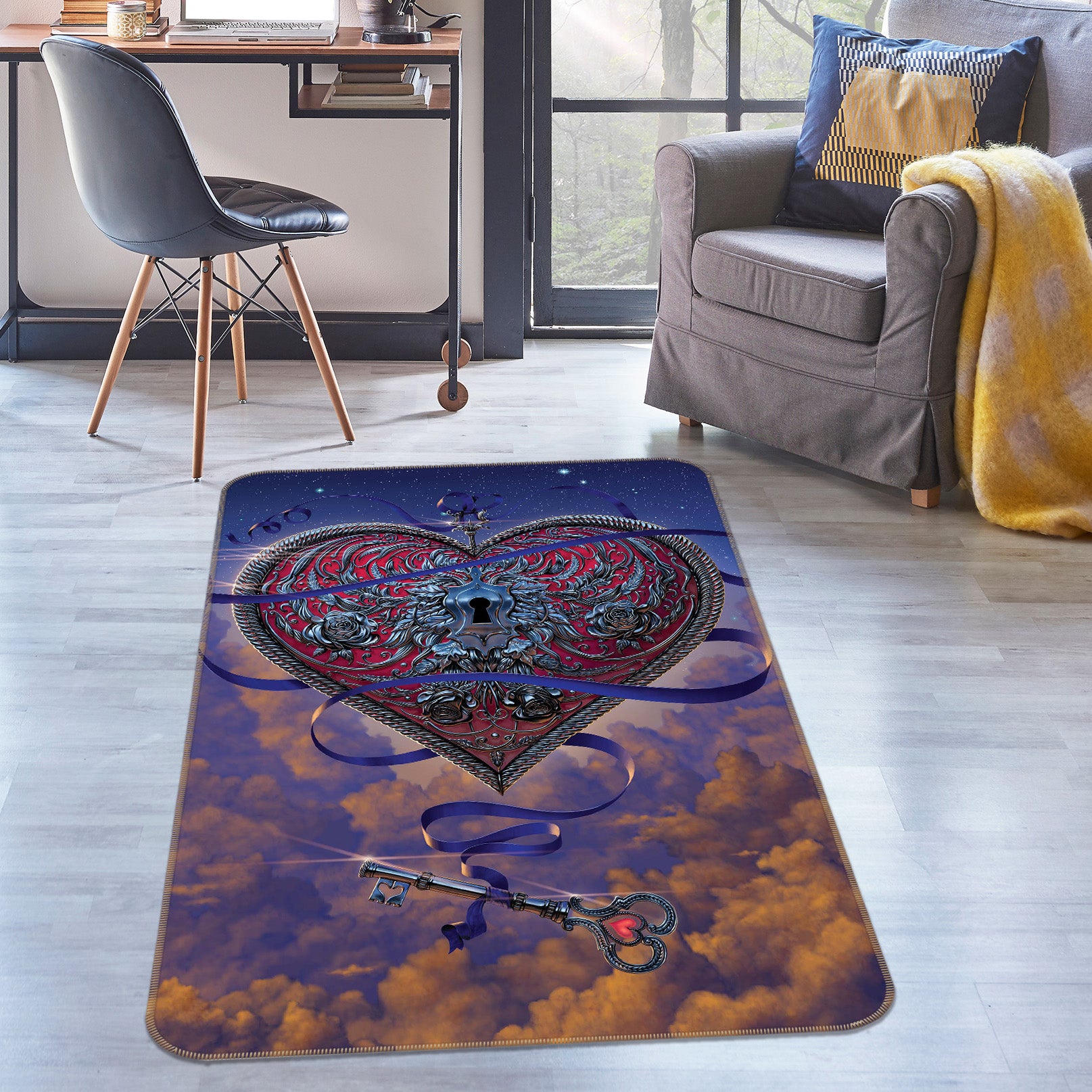 3D Heart Lock Key 84228 Vincent Hie Rug Non Slip Rug Mat