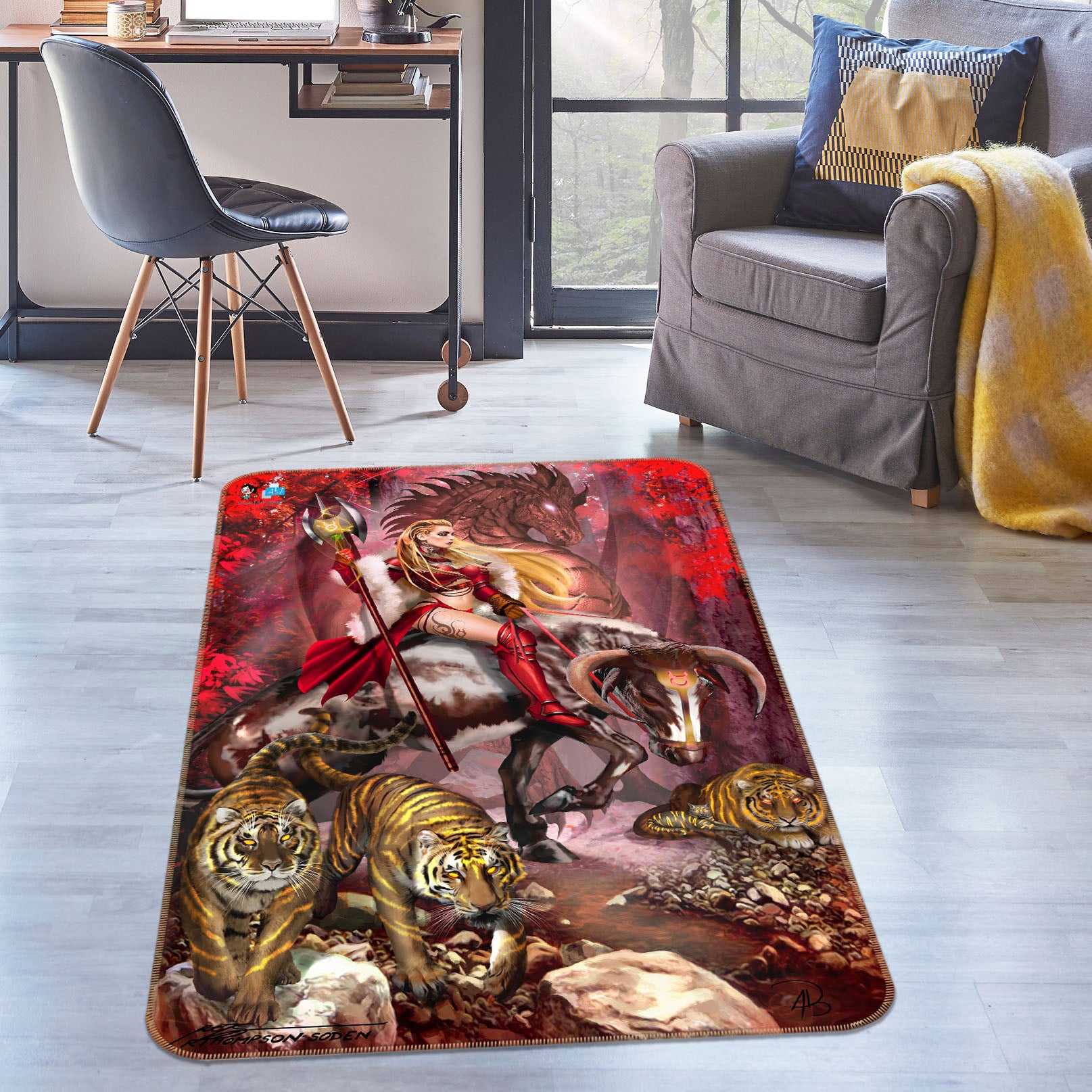 3D Woman Tiger 8253 Ruth Thompson Rug Non Slip Rug Mat