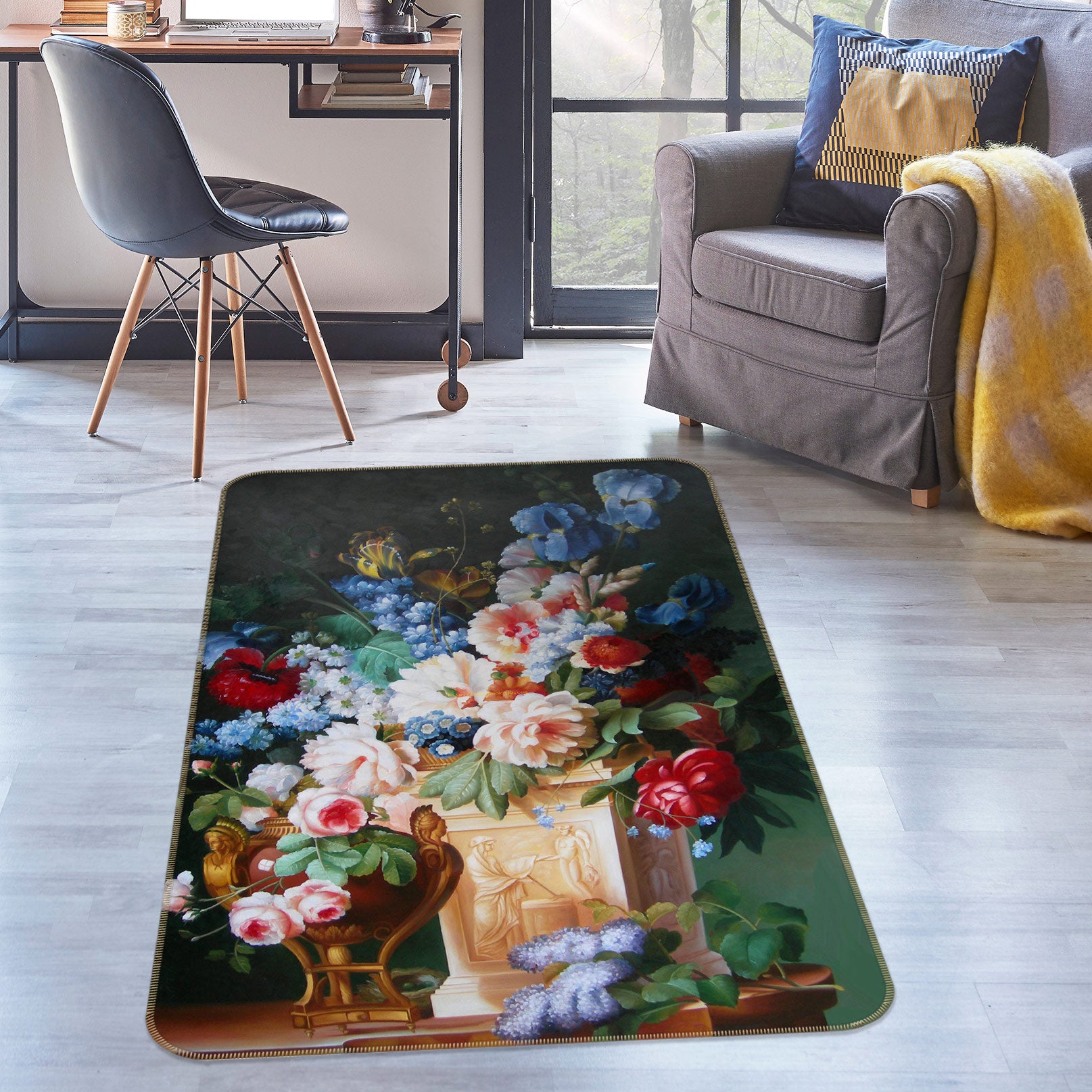 3D Flowers Vase 76153 Non Slip Rug Mat