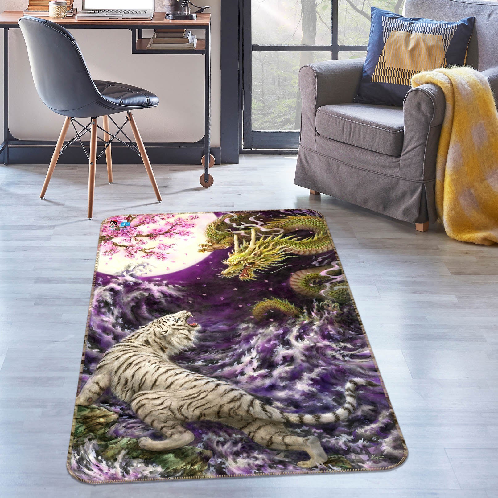 3D Tiger Dragon 5762 Kayomi Harai Rug Non Slip Rug Mat