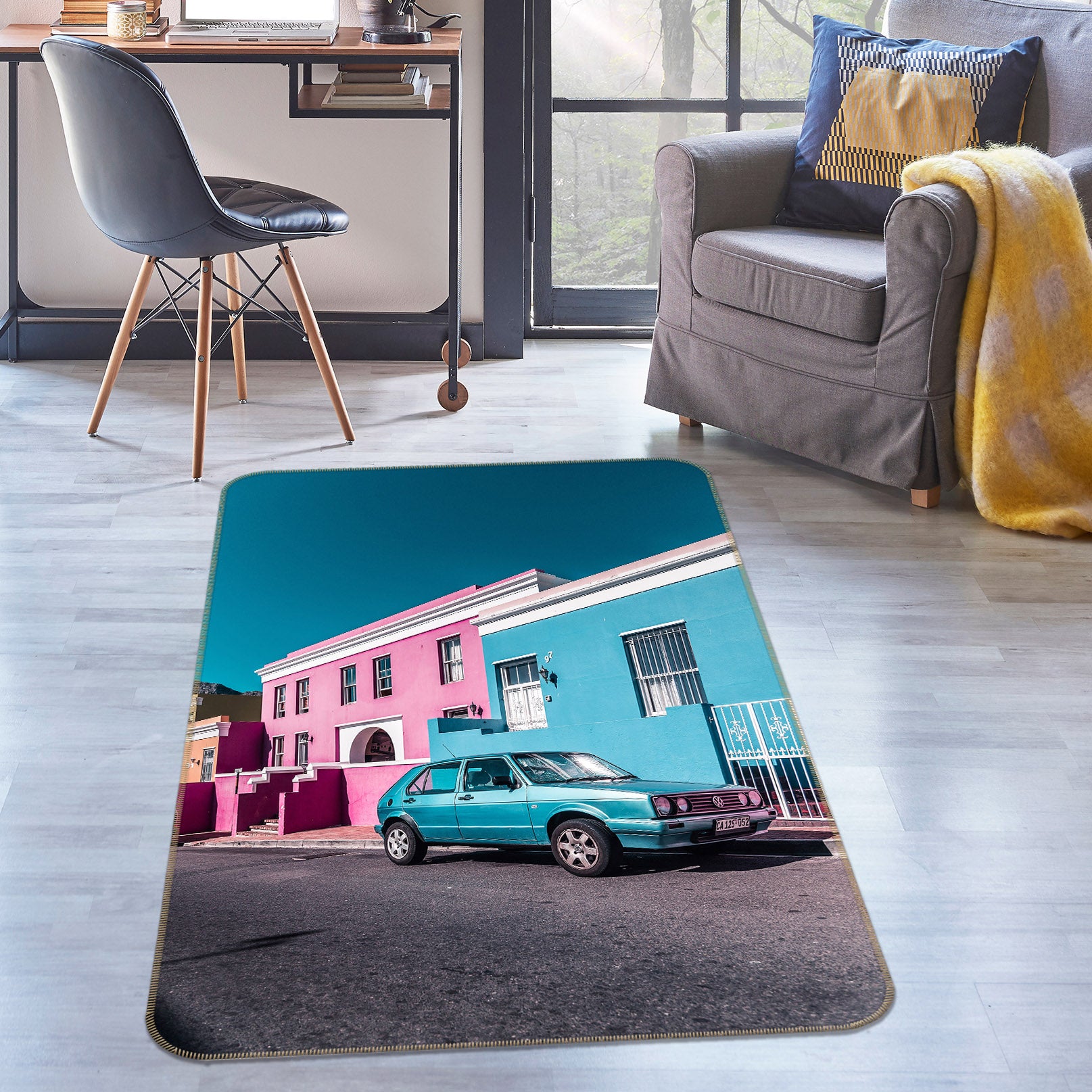 3D Pink Blue House Car 68130 Vehicle Non Slip Rug Mat