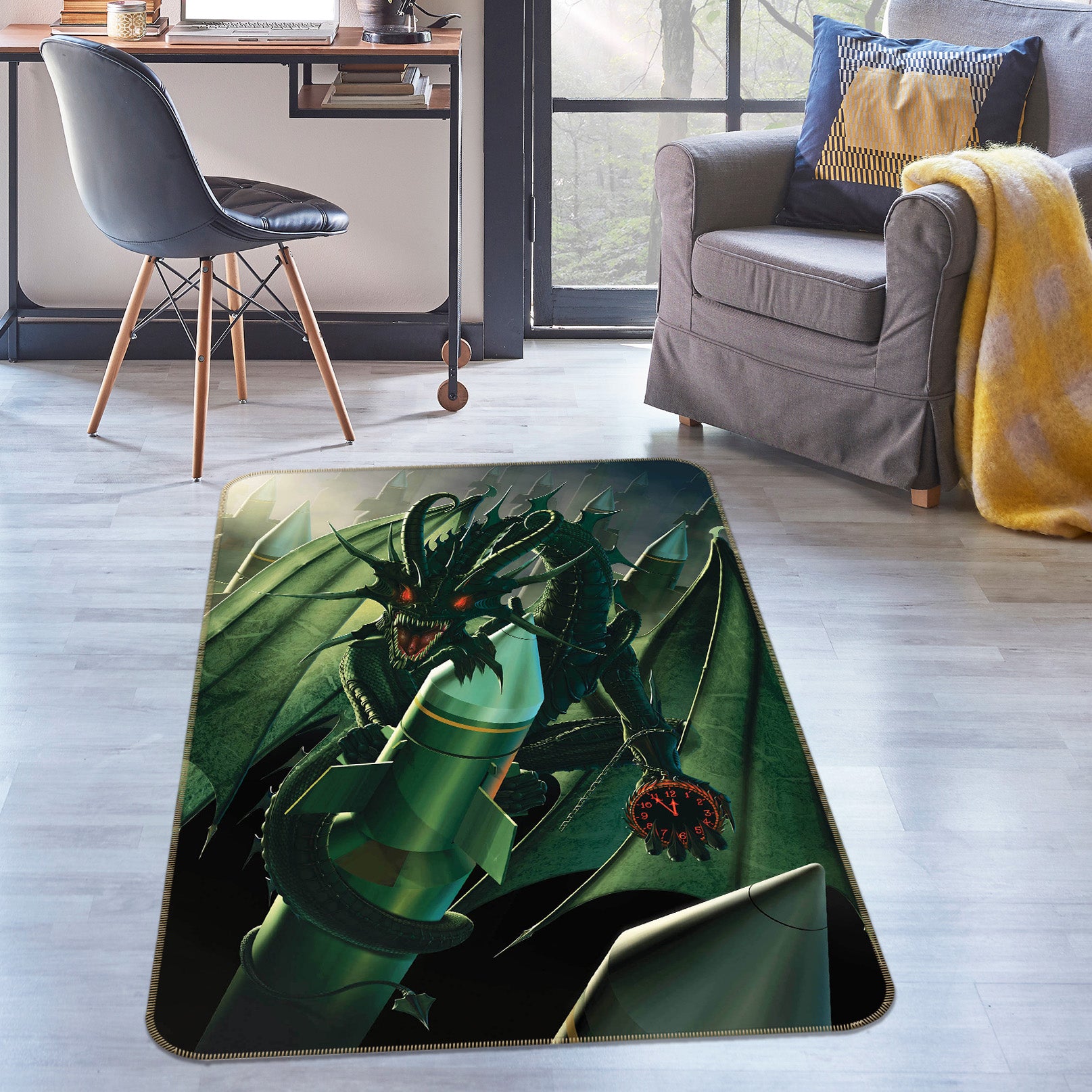 3D Green Dragon 84219 Vincent Hie Rug Non Slip Rug Mat