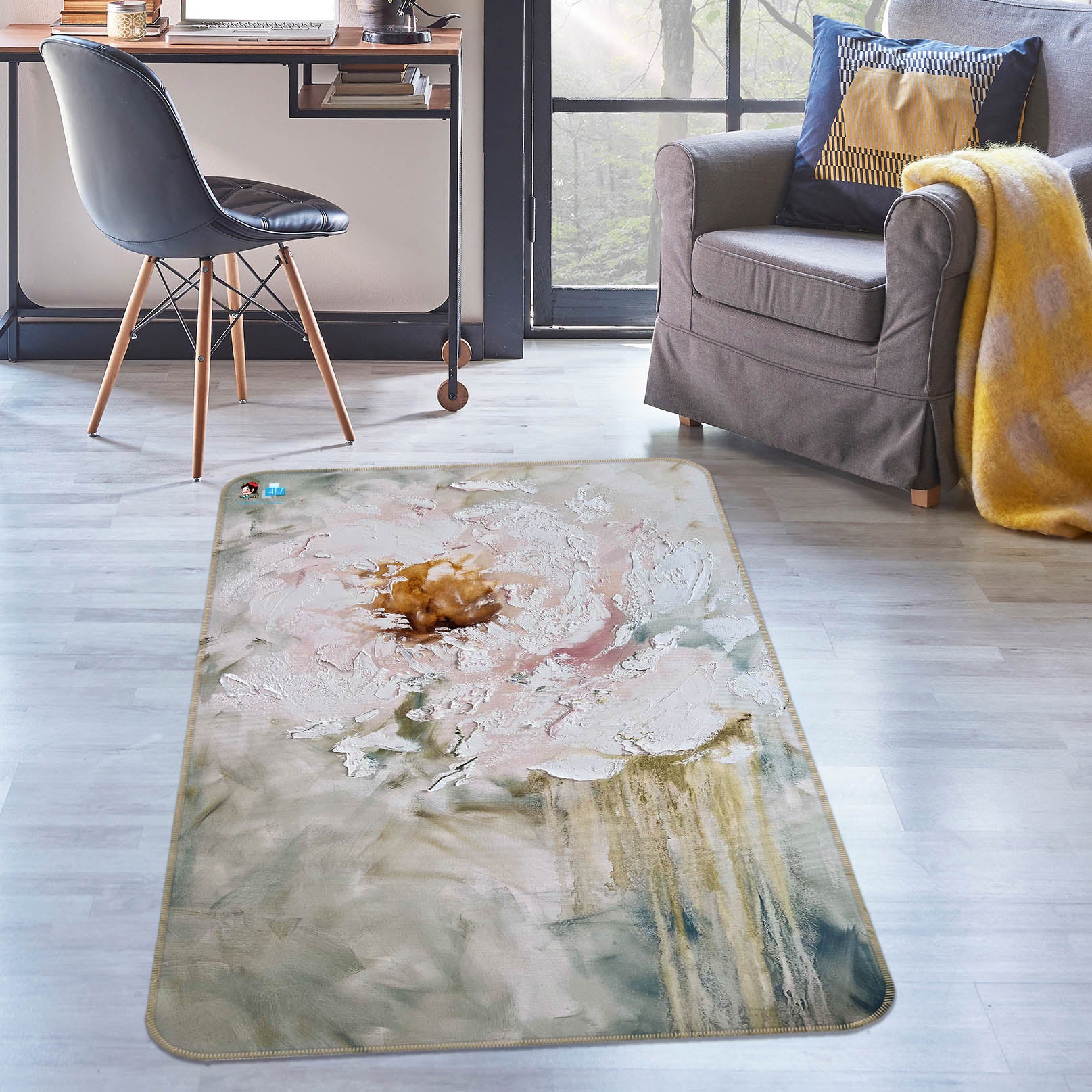 3D Paint Flower 3053 Skromova Marina Rug Non Slip Rug Mat