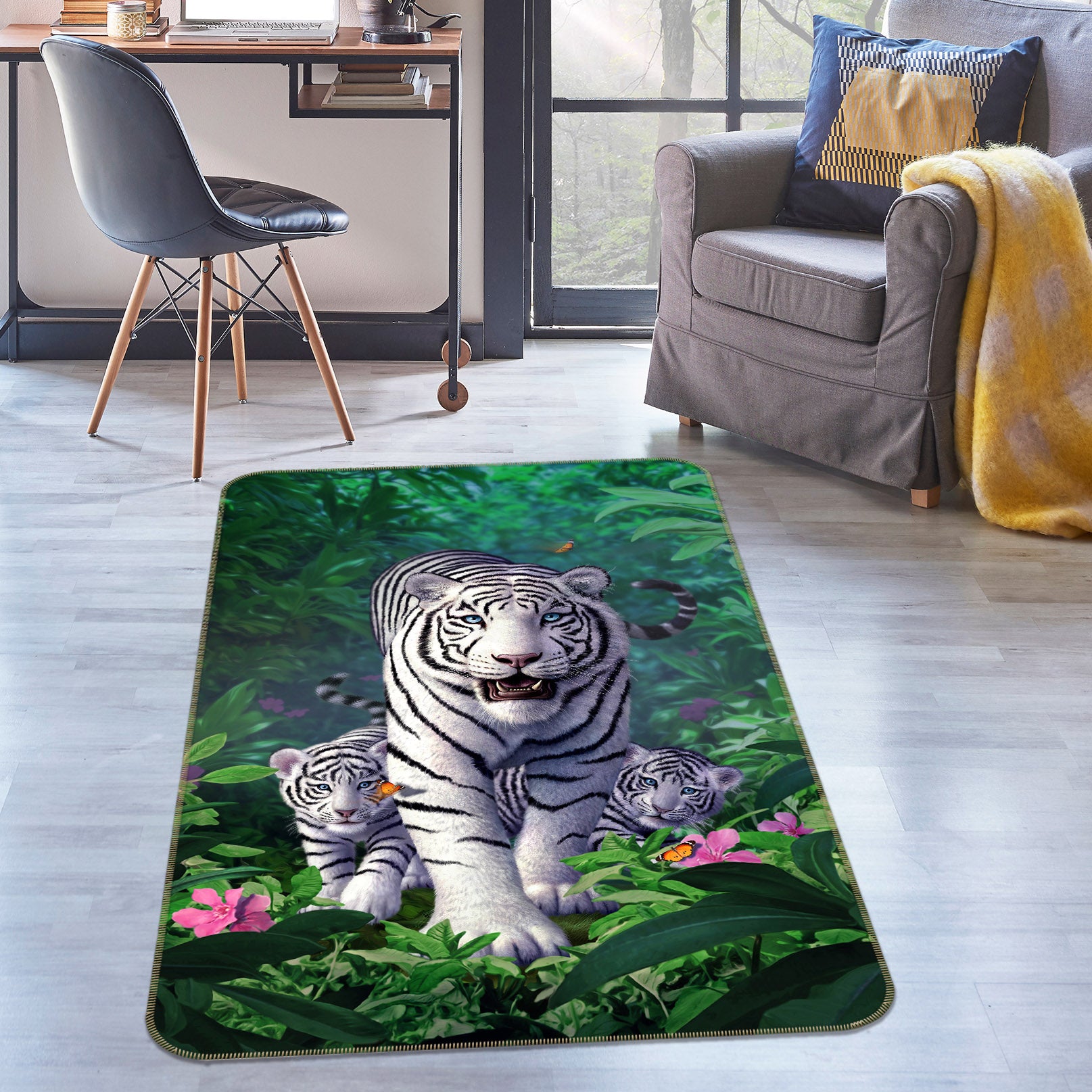 3D Jungle White Tiger 83112 Jerry LoFaro Rug Non Slip Rug Mat