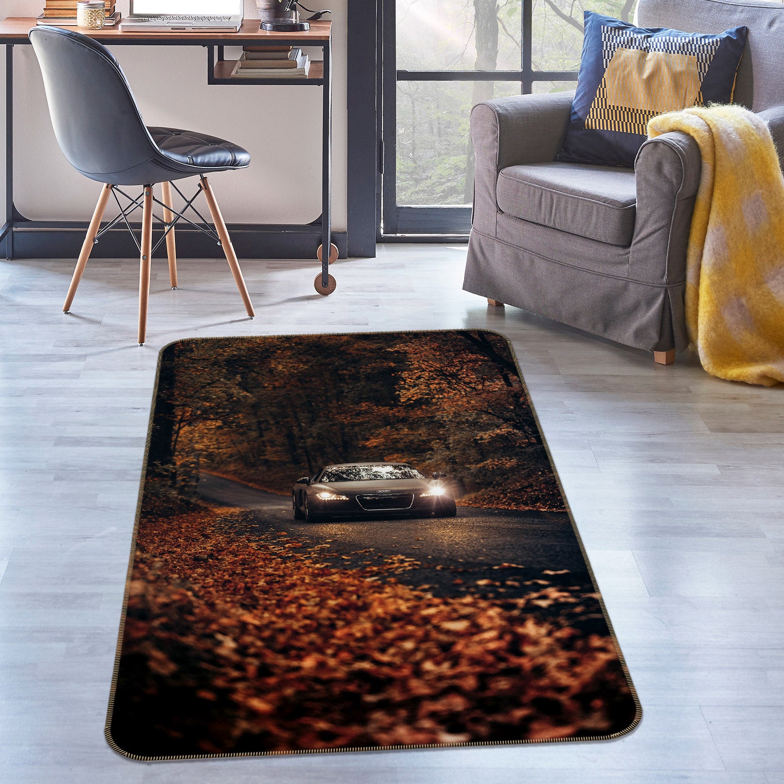 3D Street Falling Leaves Car 42126 Vehicle Non Slip Rug Mat