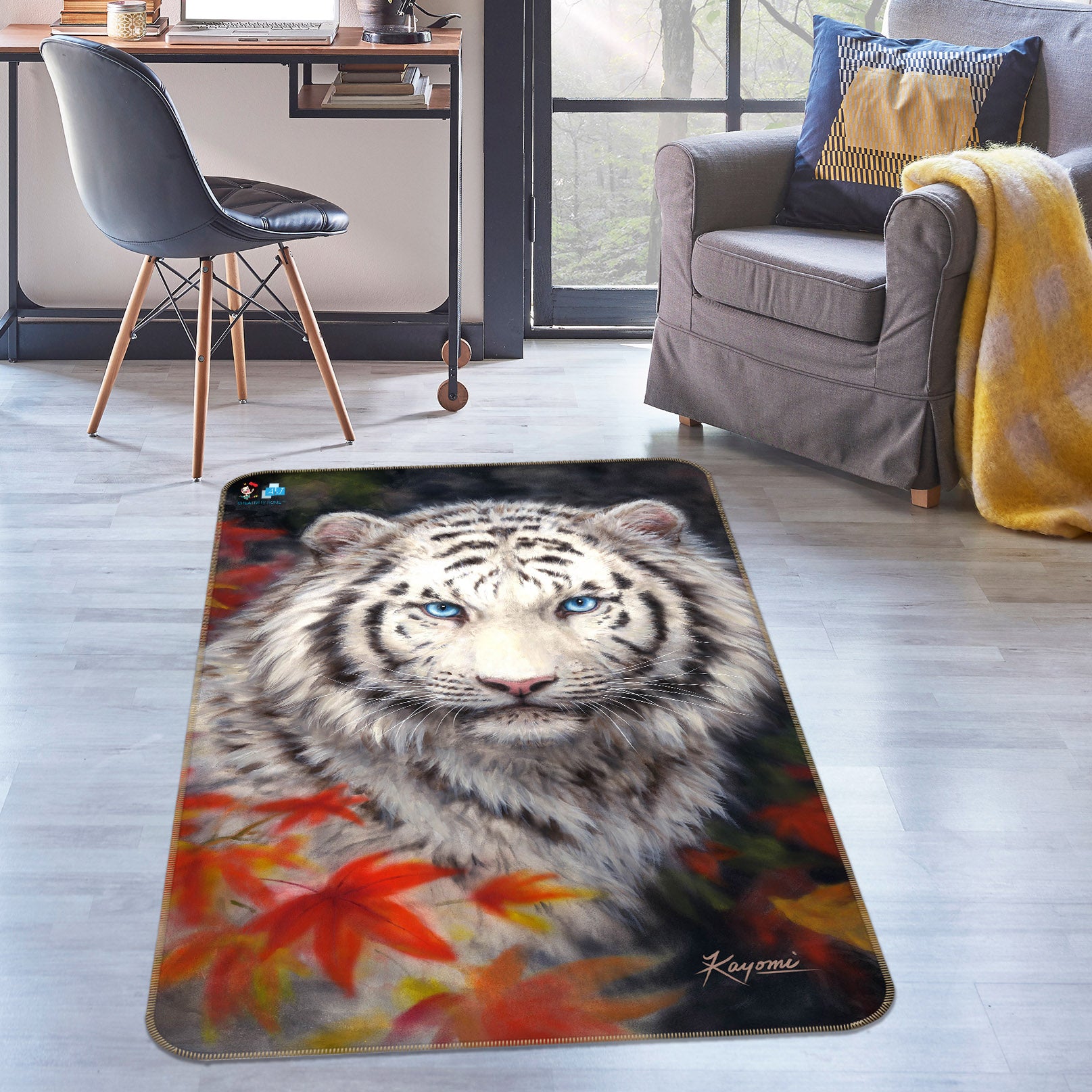 3D Maple Leaf Tiger 5703 Kayomi Harai Rug Non Slip Rug Mat