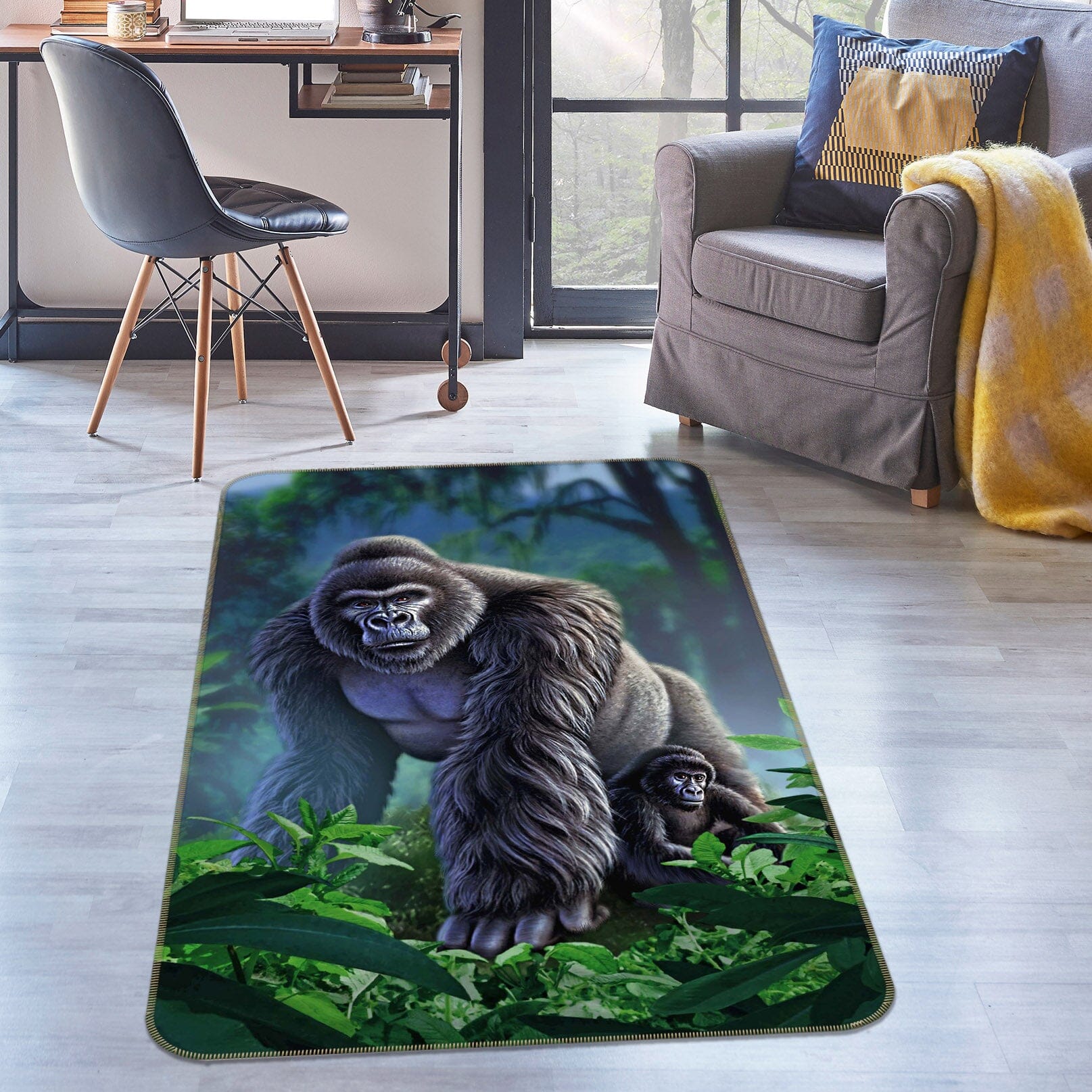 3D Chimpanzee 1072 Jerry LoFaro Rug Non Slip Rug Mat Mat AJ Creativity Home 