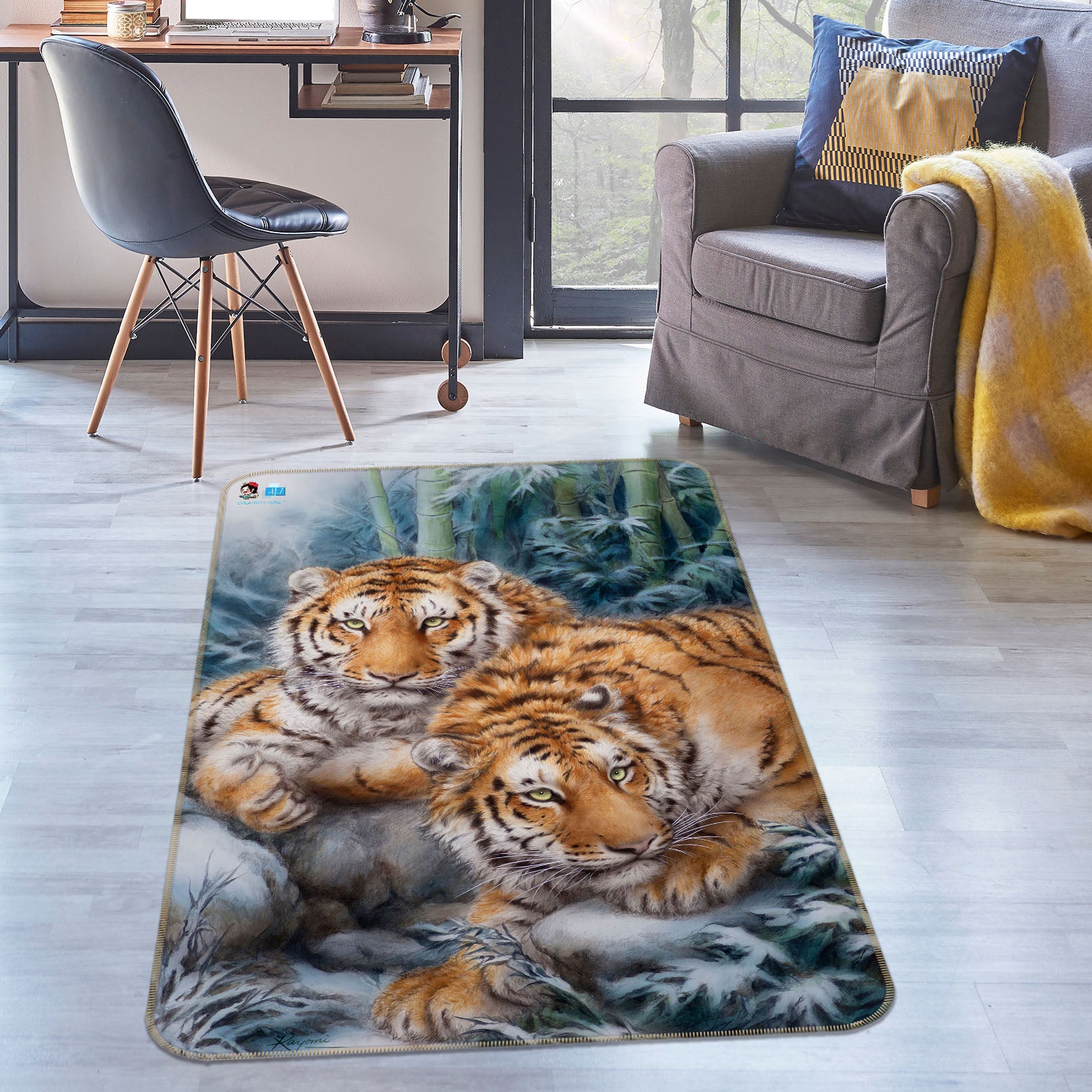 3D Forest Tiger 5706 Kayomi Harai Rug Non Slip Rug Mat